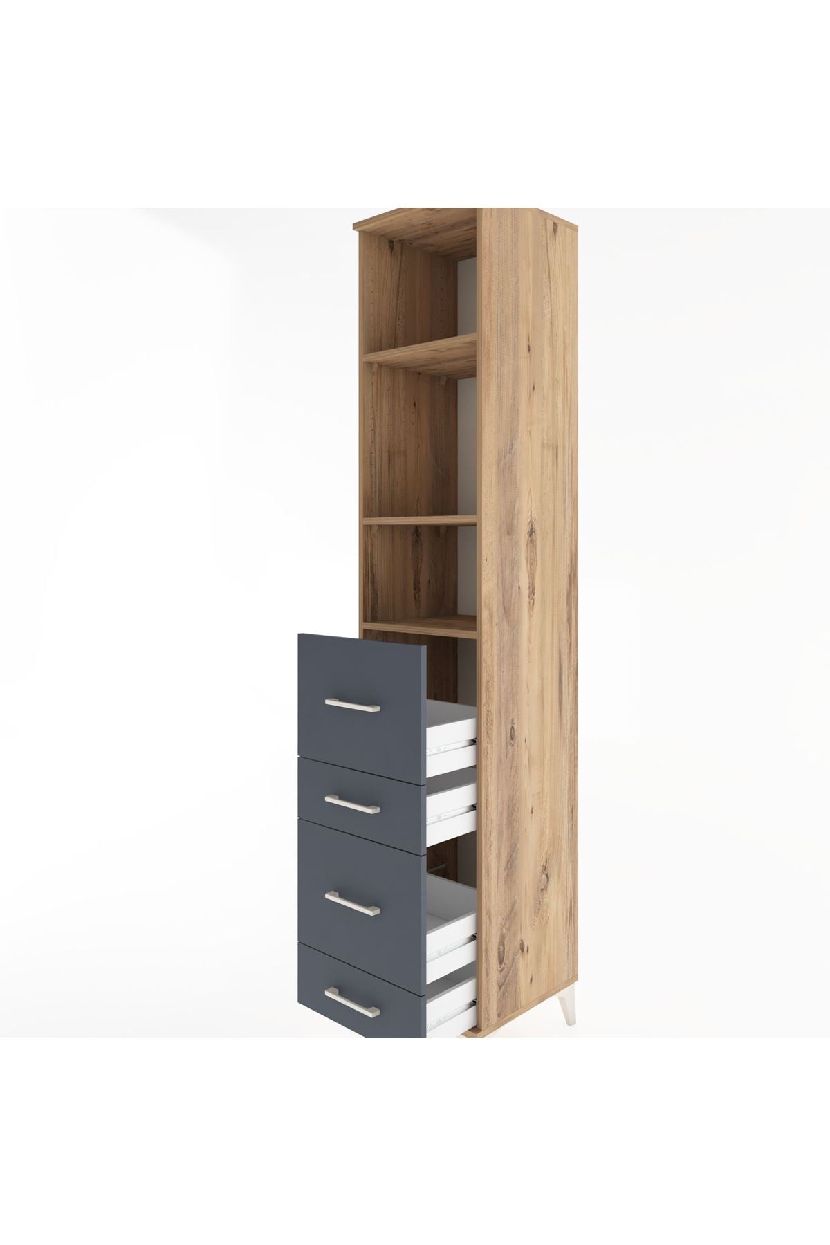 Hyperion Dolap 3 Raflı 4 Çekmeceli 44x44x221 Çam-Antrasit