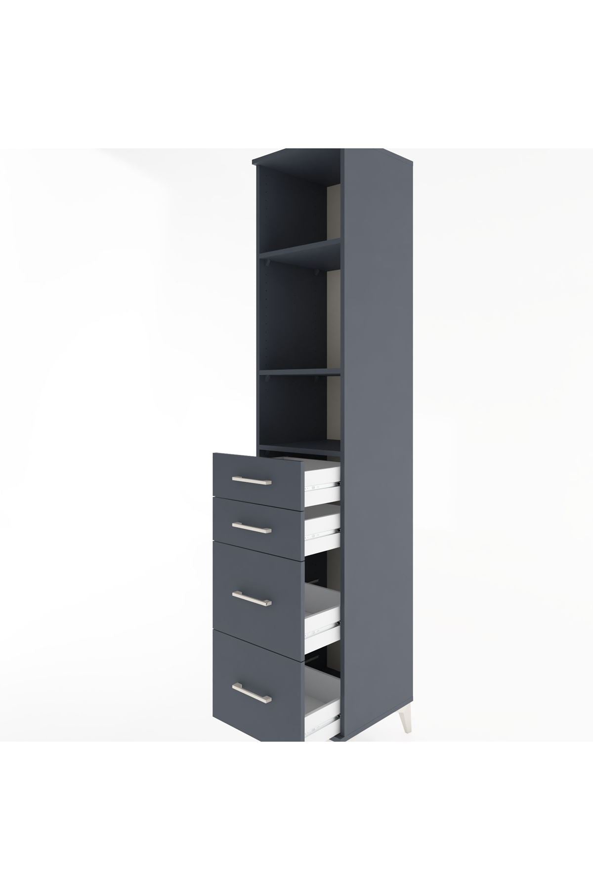 Hyperion Dolap 3 Raflı 4 Çekmeceli 44x44x221 Antrasit-Antrasit