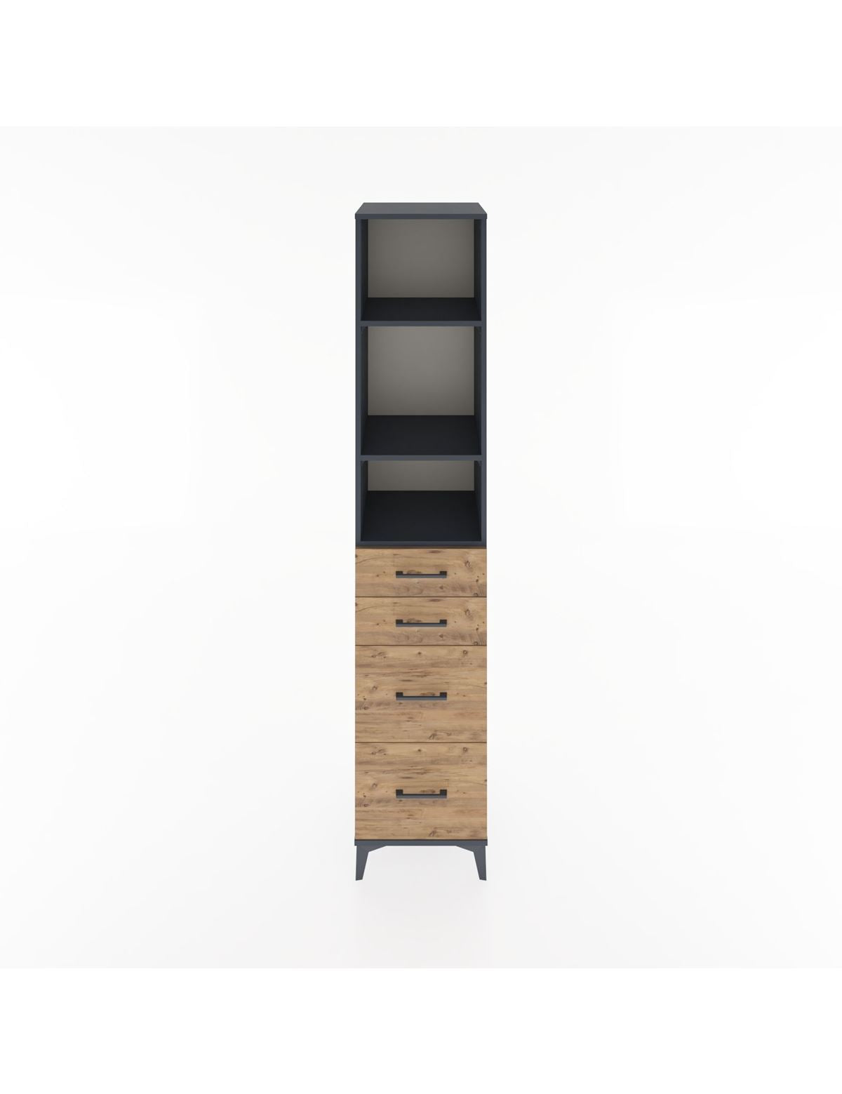 Hyperion Dolap 3 Raflı 4 Çekmeceli 44x44x221 Antrasit-Çam