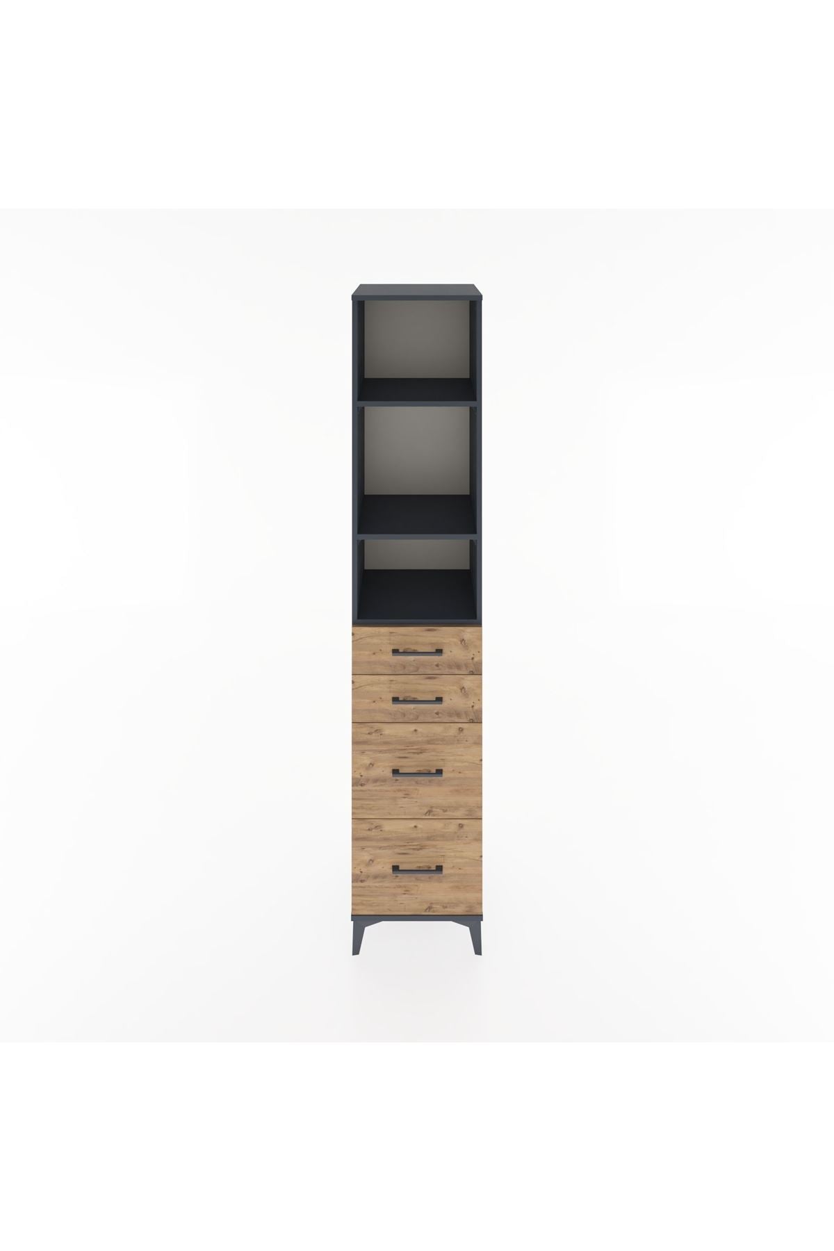 Hyperion Dolap 3 Raflı 4 Çekmeceli 44x44x221 Antrasit-Çam