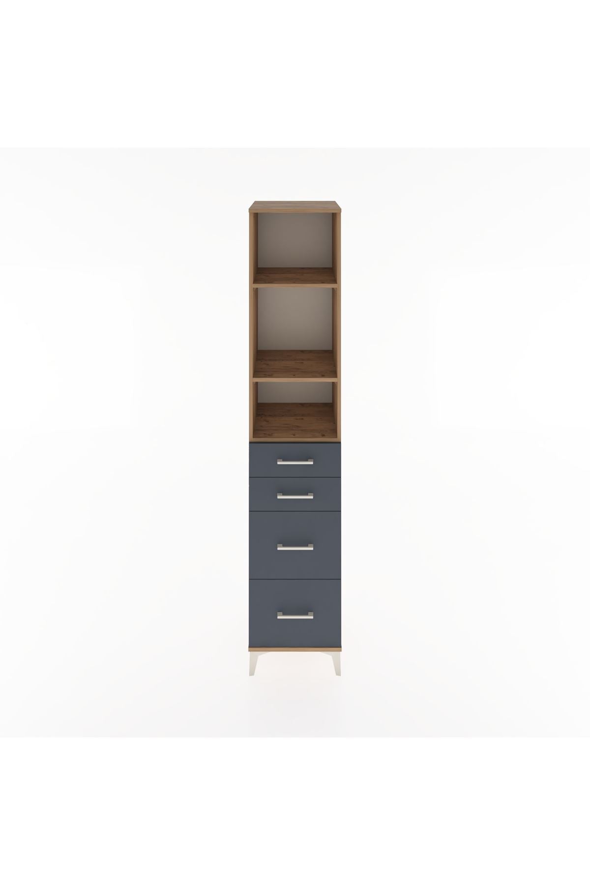 Hyperion Dolap 3 Raflı 4 Çekmeceli 44x44x221 Çam-Antrasit