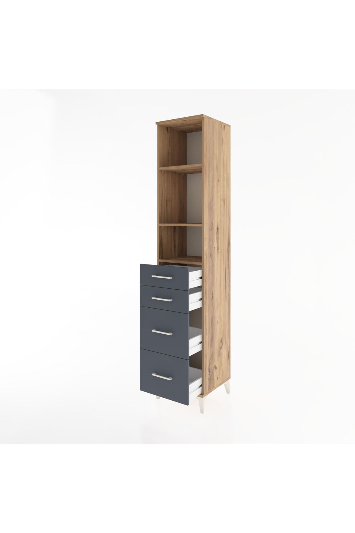 Hyperion Dolap 3 Raflı 4 Çekmeceli 44x44x221 Çam-Antrasit