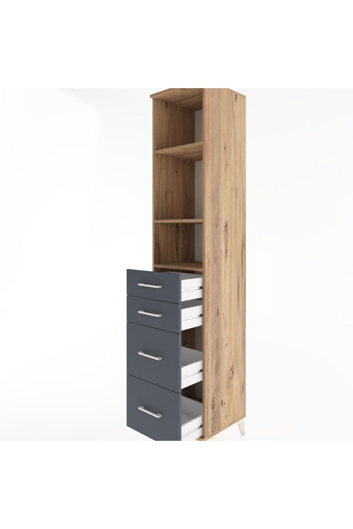 Hyperion Dolap 3 Raflı 4 Çekmeceli 44x44x221 Çam-Antrasit