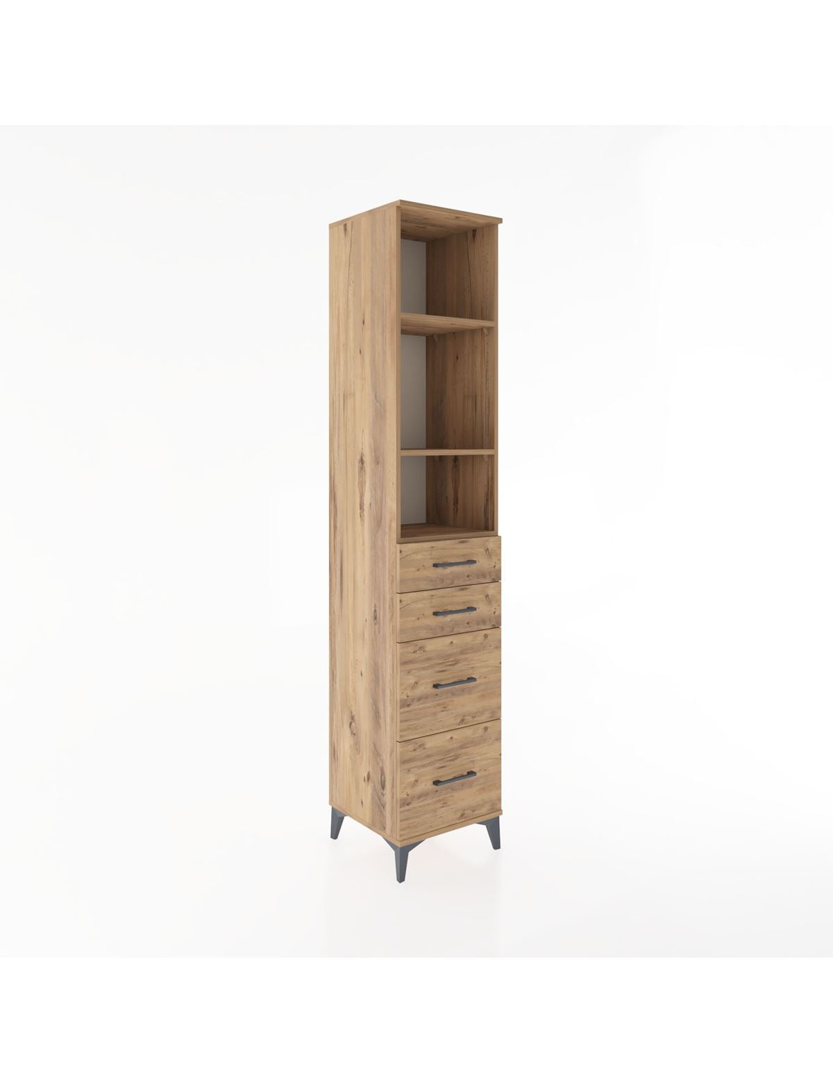 Hyperion Dolap 3 Raflı 4 Çekmeceli 44x44x221 Çam-Çam