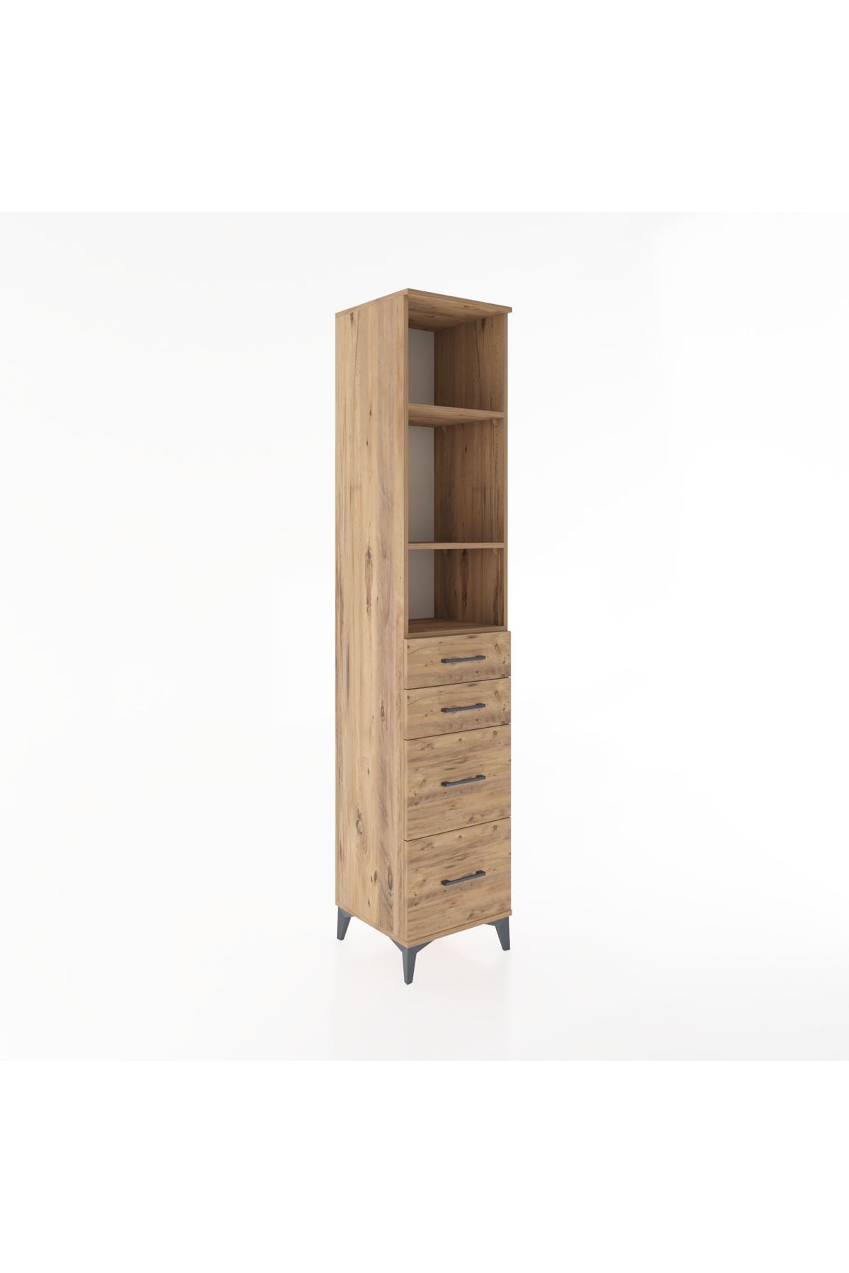 Hyperion Dolap 3 Raflı 4 Çekmeceli 44x44x221 Çam-Çam