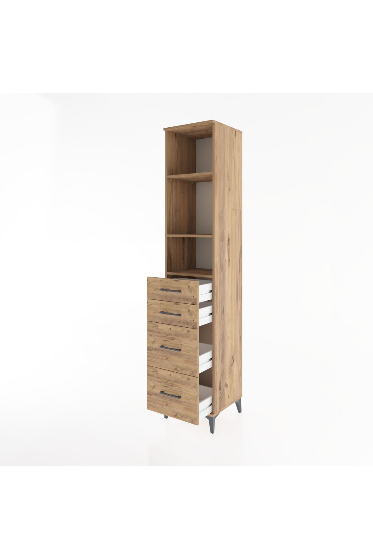 Hyperion Dolap 3 Raflı 4 Çekmeceli 44x44x221 Çam-Çam