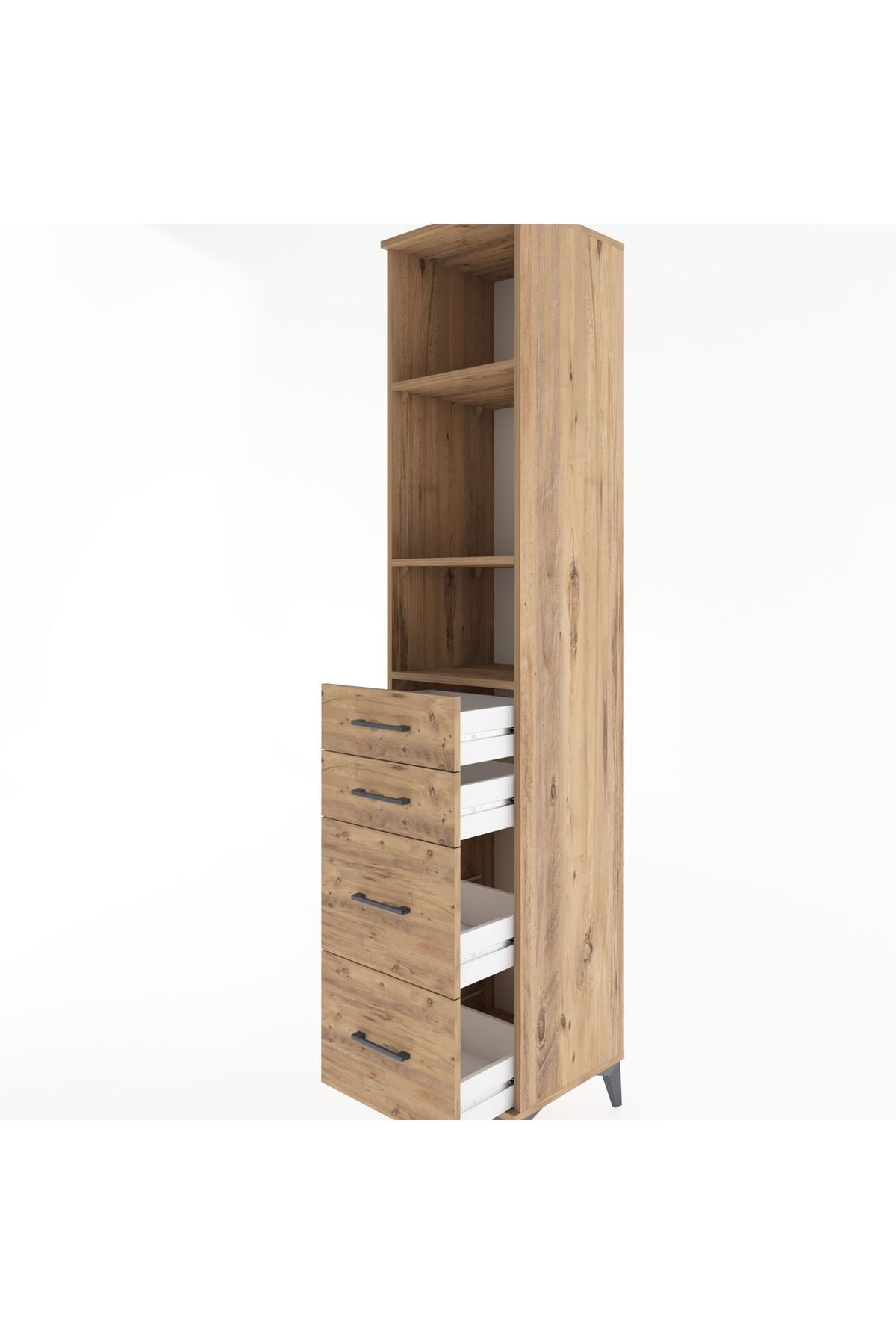 Hyperion Dolap 3 Raflı 4 Çekmeceli 44x44x221 Çam-Çam