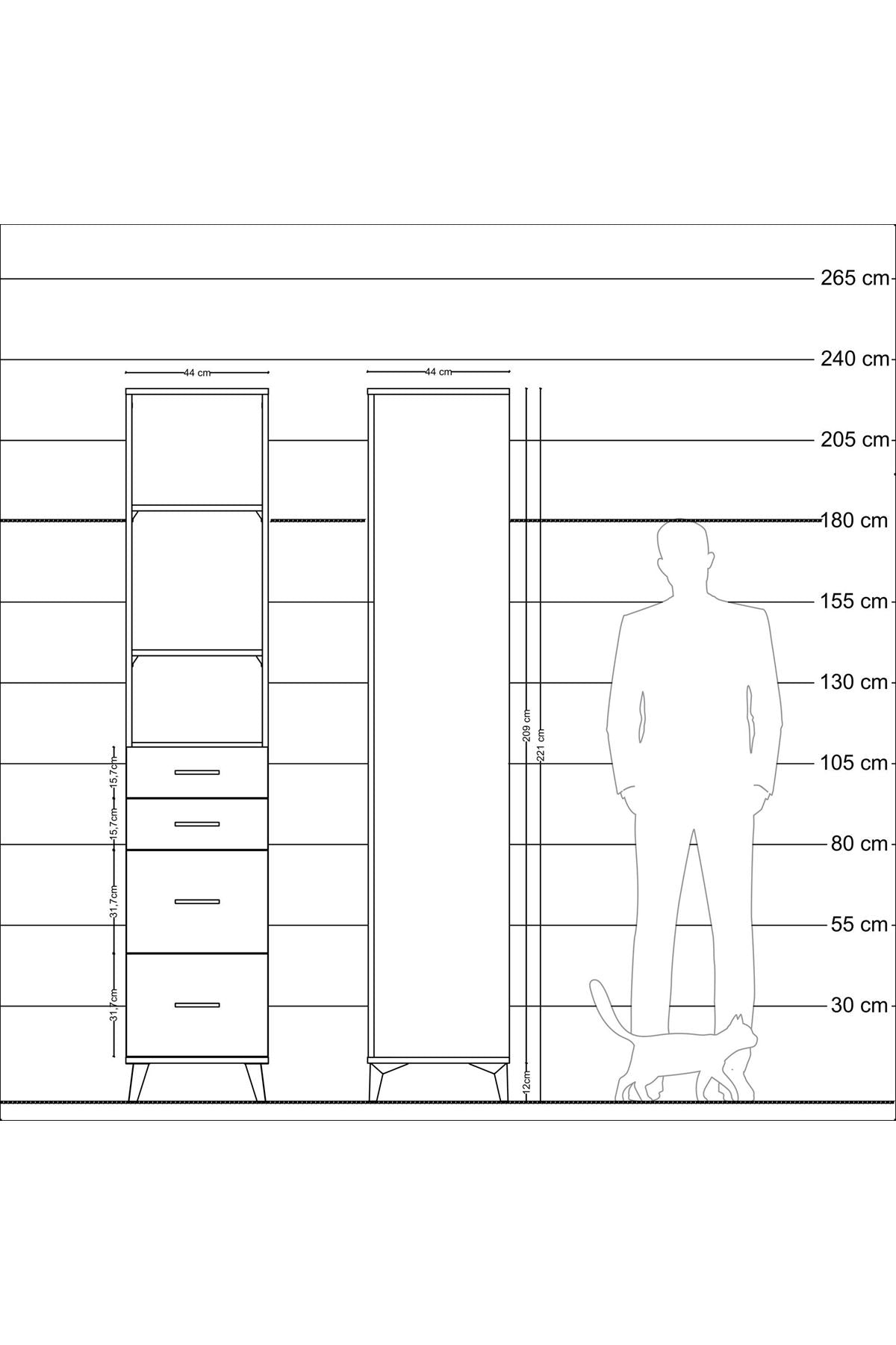 Hyperion Dolap 3 Raflı 4 Çekmeceli 44x44x221 Çam-Çam