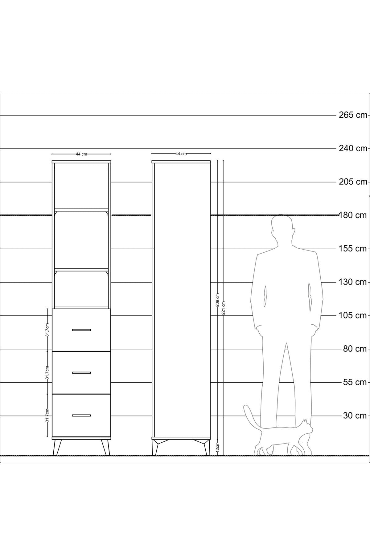Hyperion Dolap 3 Raflı 3 Çekmeceli 44x44x221 Antrasit-Antrasit