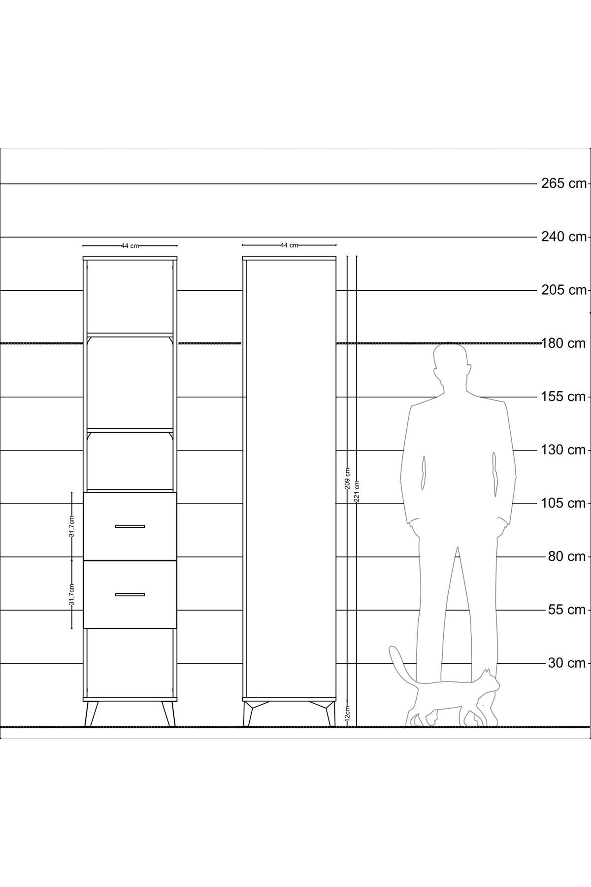 Hyperion Dolap 3 Raflı 2 Çekmeceli 44x44x221 Aytaşı-Antrasit