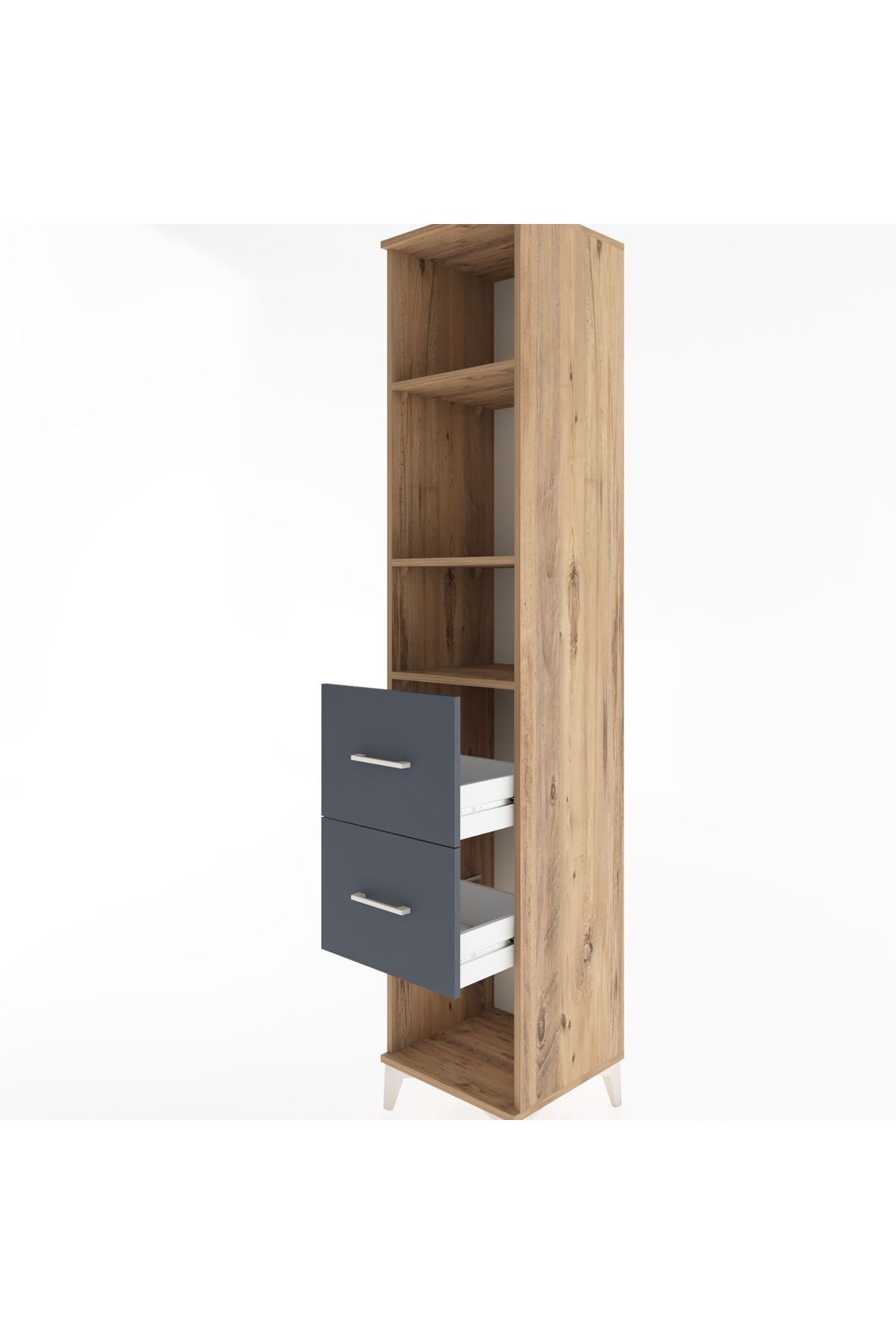 Hyperion Dolap 3 Raflı 2 Çekmeceli 44x44x221 Çam-Antrasit