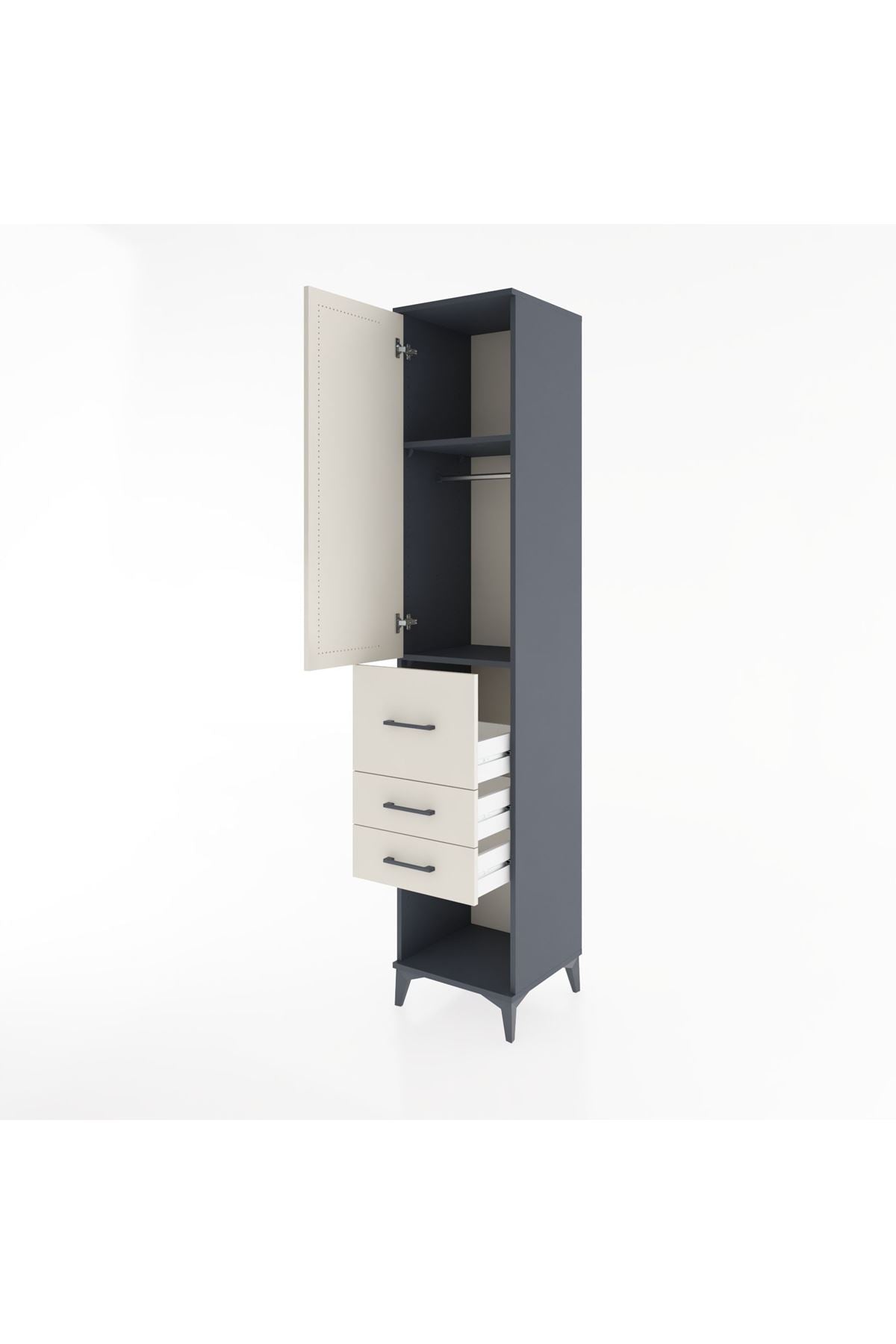 Hyperion Dolap 2 Raflı 3 Çekmeceli Tek Askılı 44x44x221 Antrasit-Aytaşı