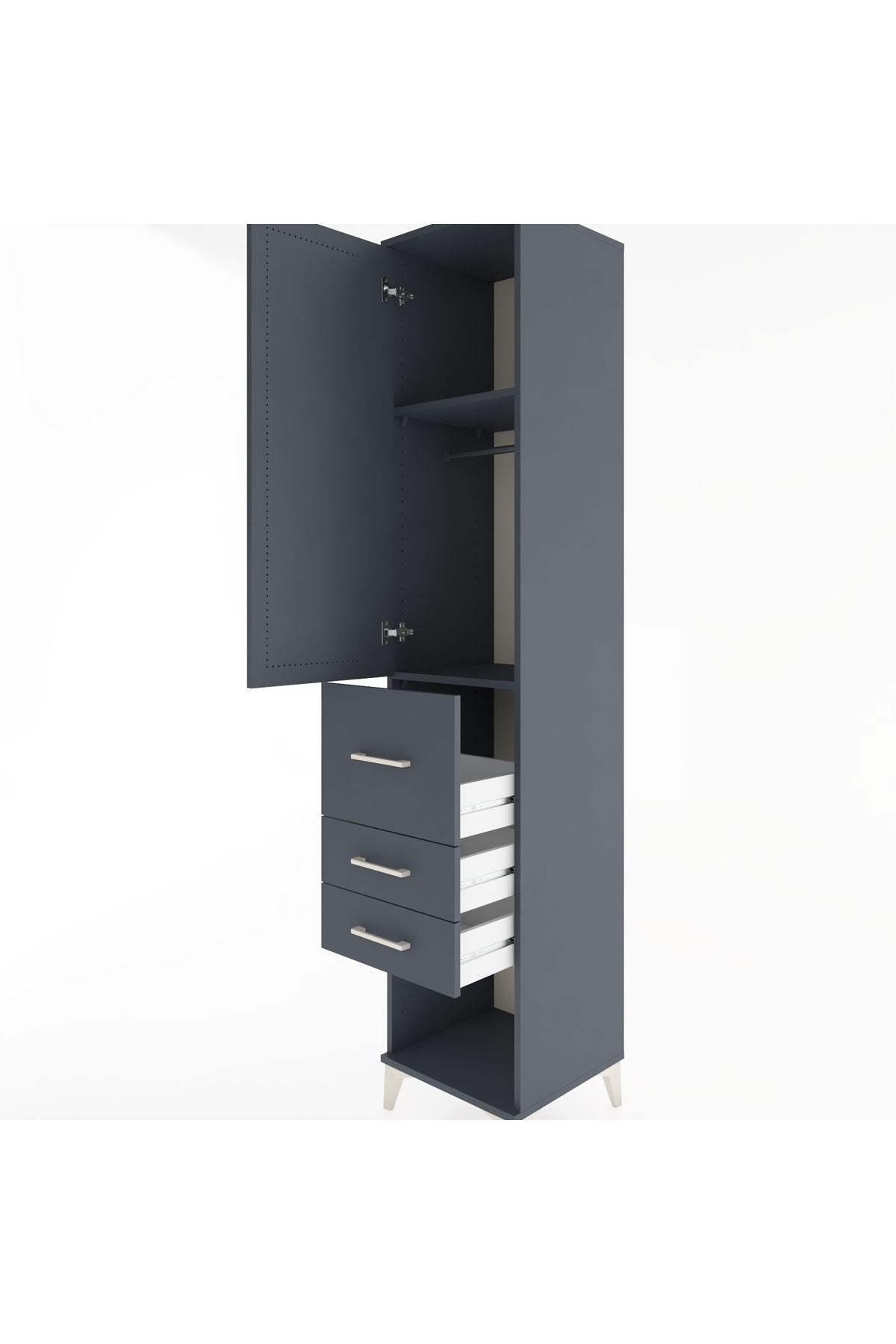 Hyperion Dolap 2 Raflı 3 Çekmeceli Tek Askılı 44x44x221 Antrasit-Antrasit