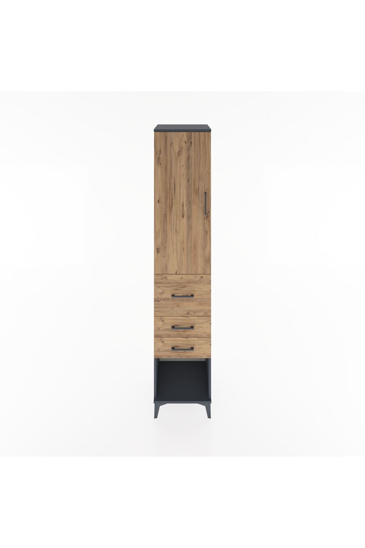 Hyperion Dolap 2 Raflı 3 Çekmeceli Tek Askılı 44x44x221 Antrasit-Çam