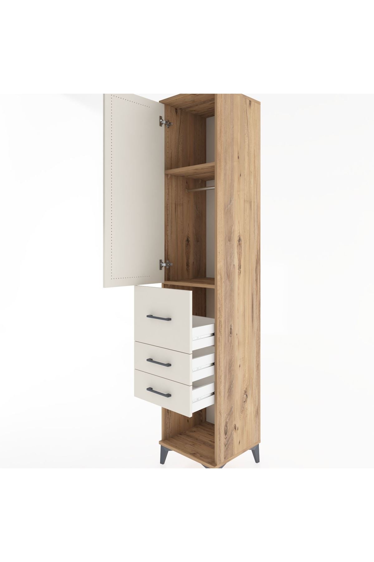 Hyperion Dolap 2 Raflı 3 Çekmeceli Tek Askılı 44x44x221 Çam-Aytaşı