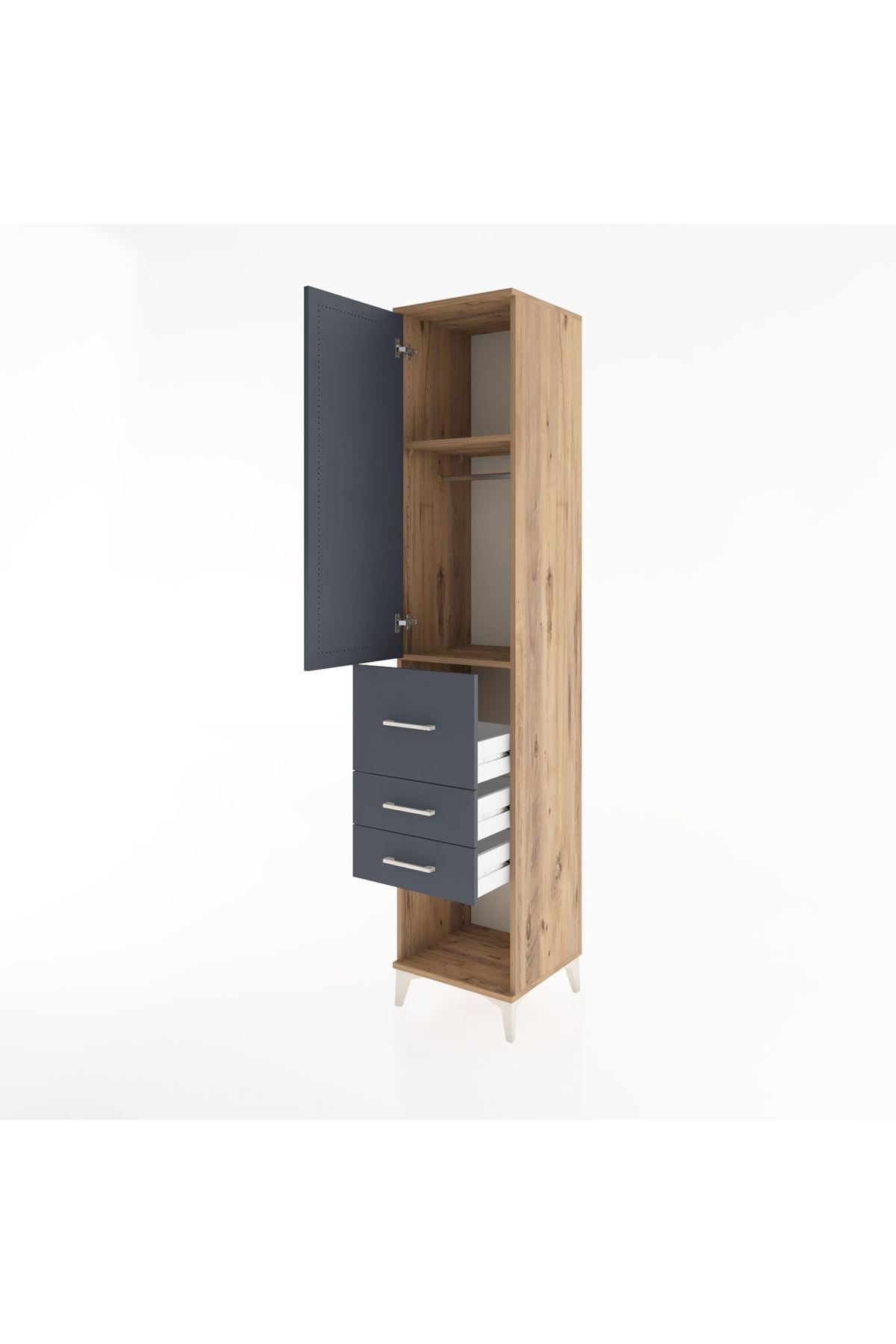 Hyperion Dolap 2 Raflı 3 Çekmeceli Tek Askılı 44x44x221 Çam-Antrasit