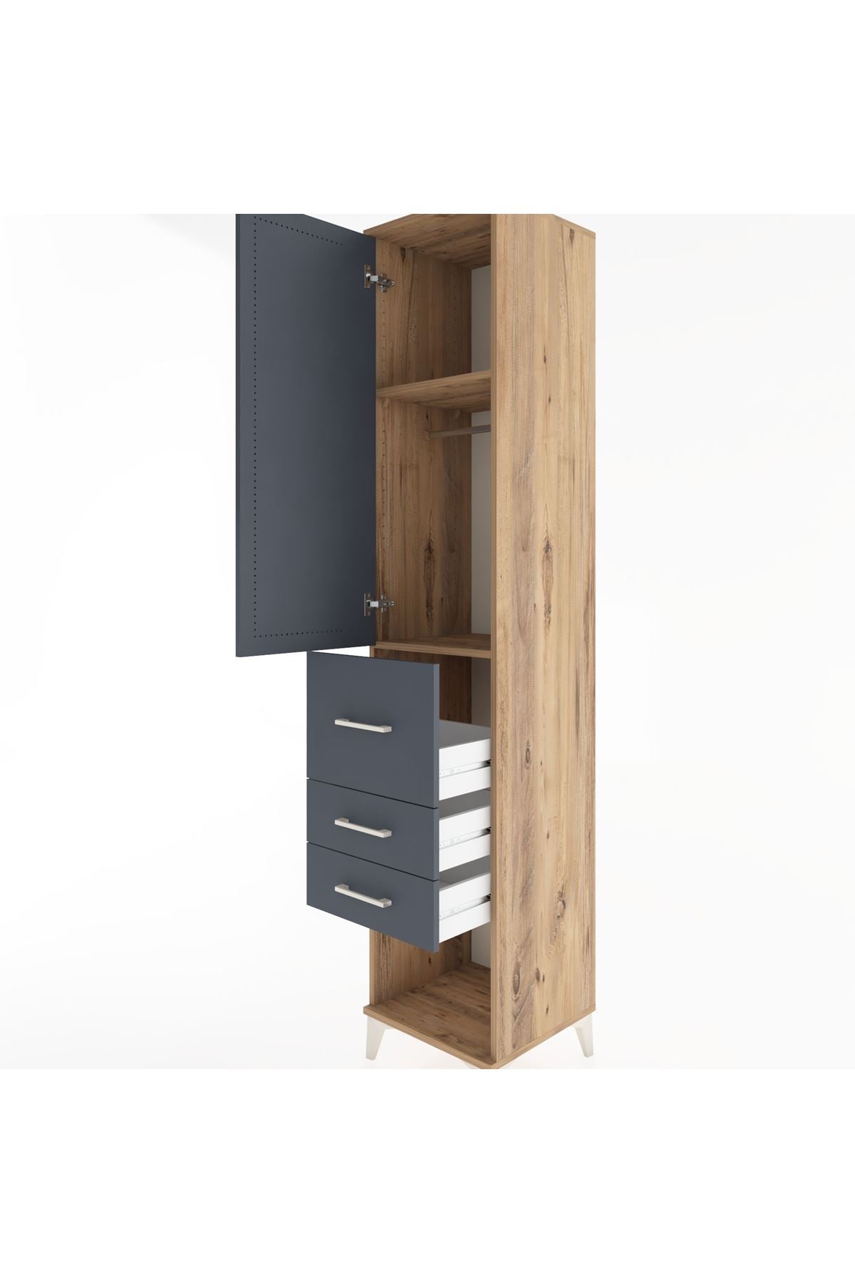 Hyperion Dolap 2 Raflı 3 Çekmeceli Tek Askılı 44x44x221 Çam-Antrasit