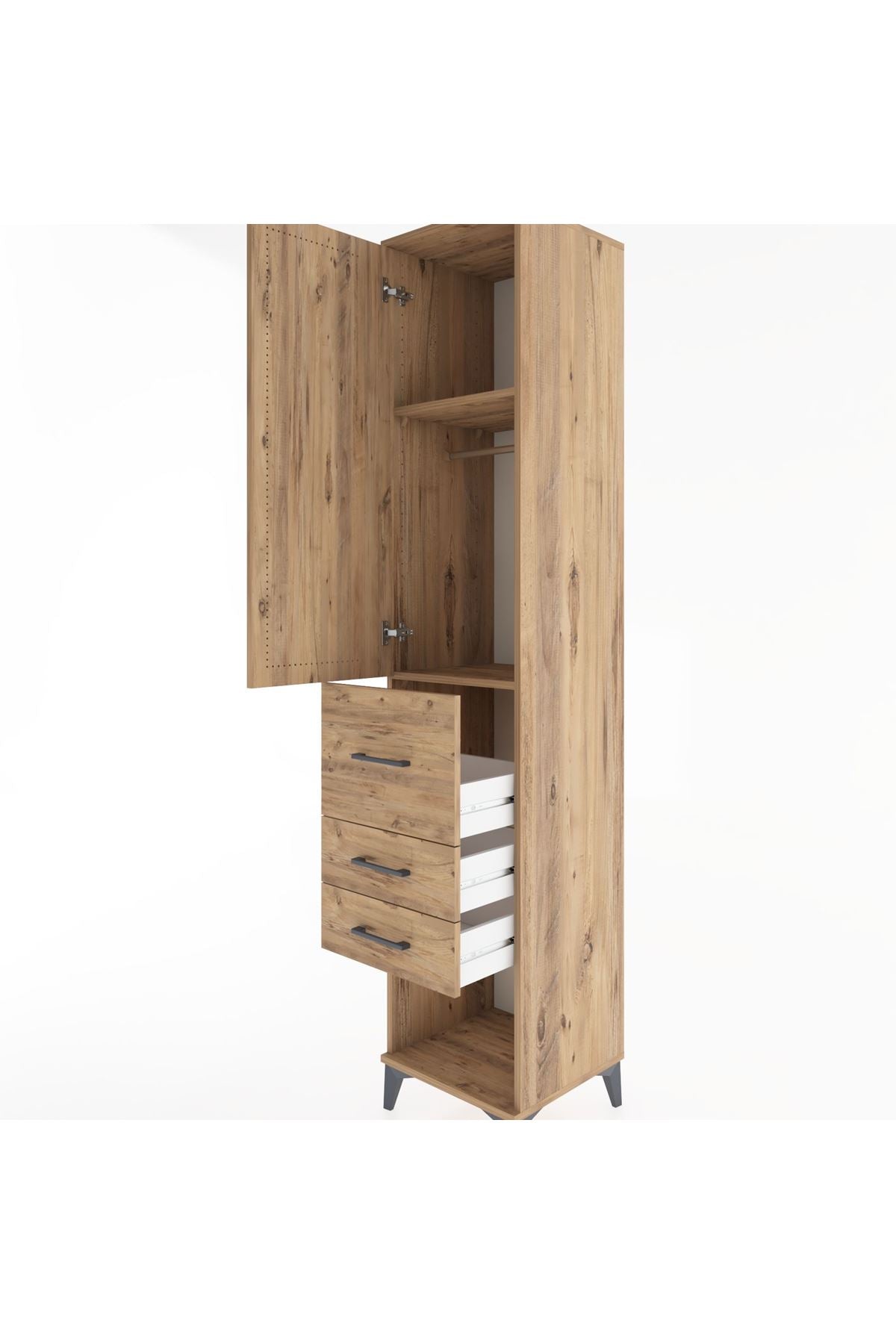 Hyperion Dolap 2 Raflı 3 Çekmeceli Tek Askılı 44x44x221 Çam-Çam