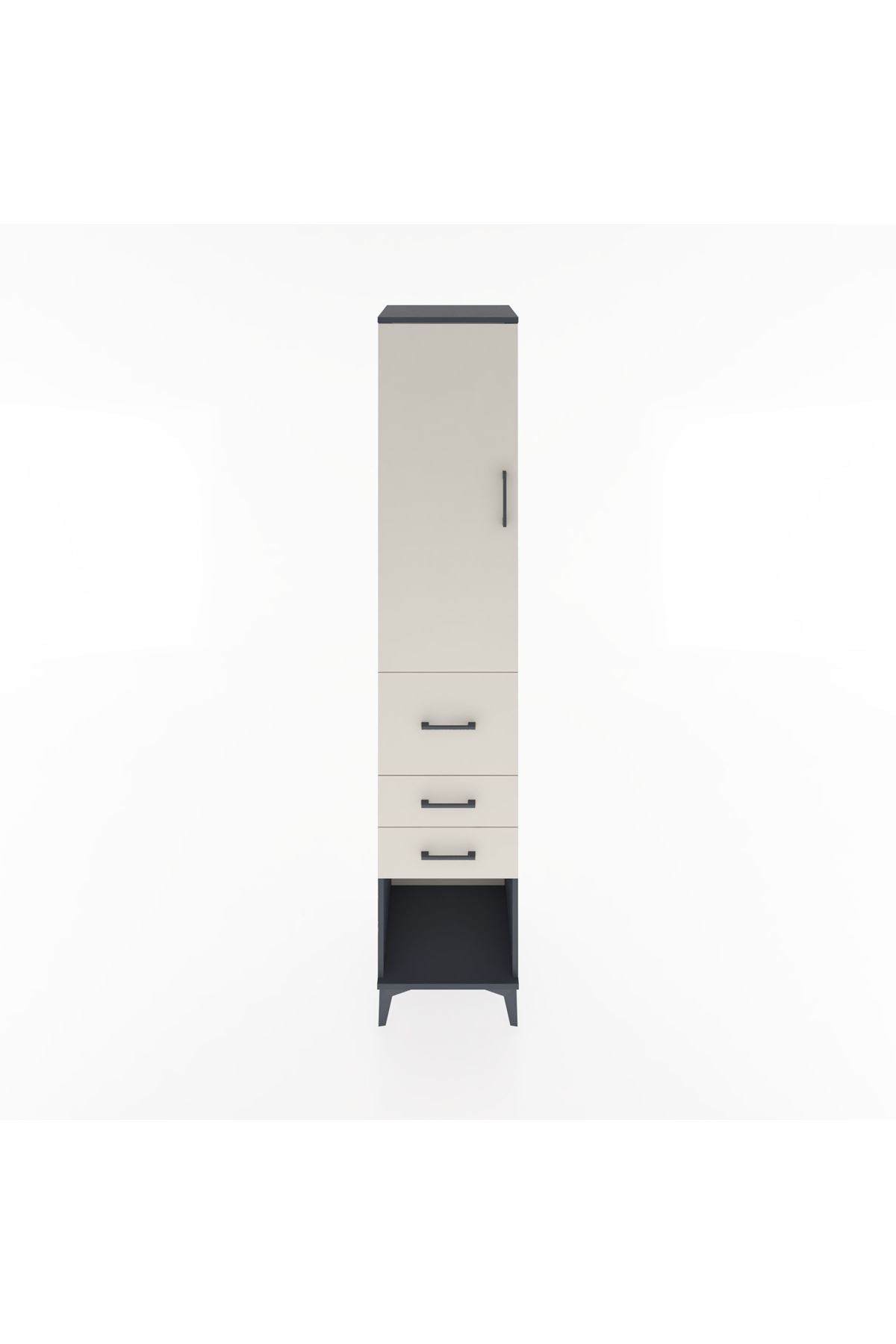 Hyperion Dolap 3 Raflı 3 Çekmeceli Tek Kapaklı 44x44x221 Antrasit-Aytaşı