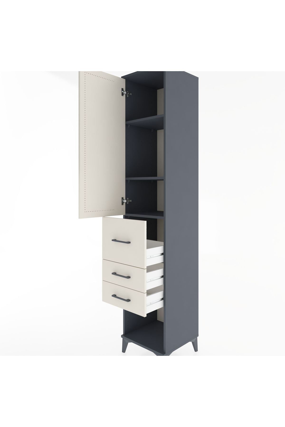 Hyperion Dolap 3 Raflı 3 Çekmeceli Tek Kapaklı 44x44x221 Antrasit-Aytaşı