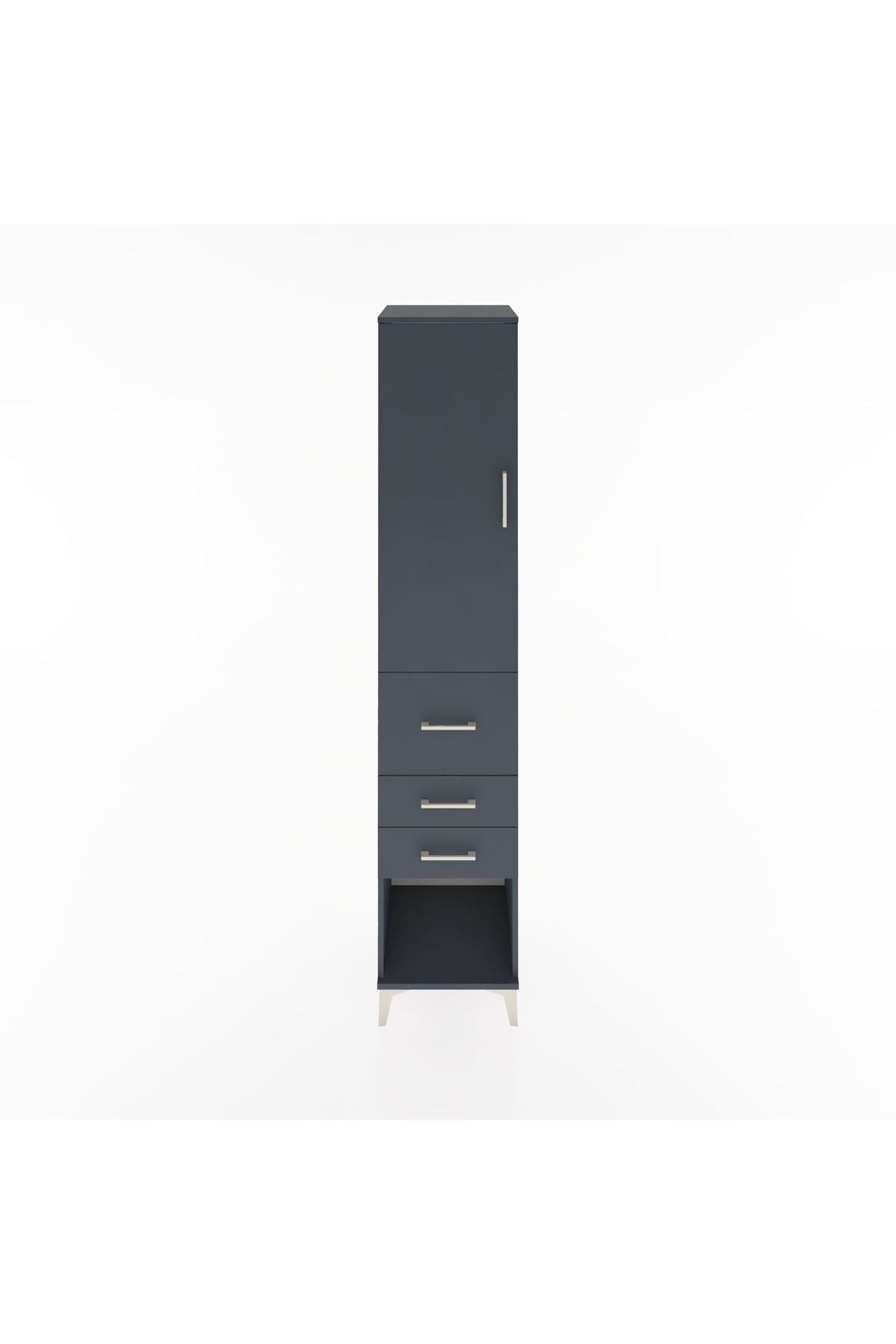 Hyperion Dolap 3 Raflı 3 Çekmeceli Tek Kapaklı 44x44x221 Antrasit-Antrasit