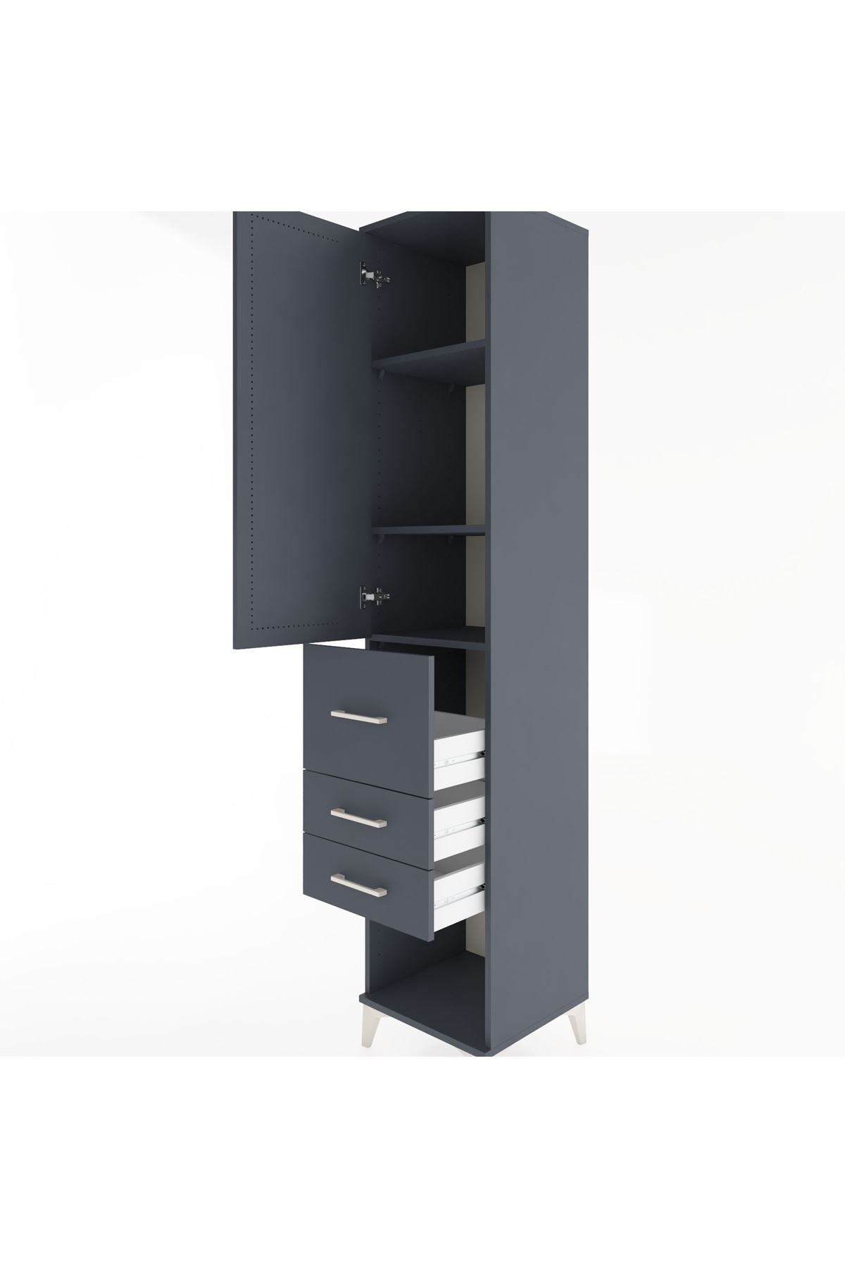 Hyperion Dolap 3 Raflı 3 Çekmeceli Tek Kapaklı 44x44x221 Antrasit-Antrasit