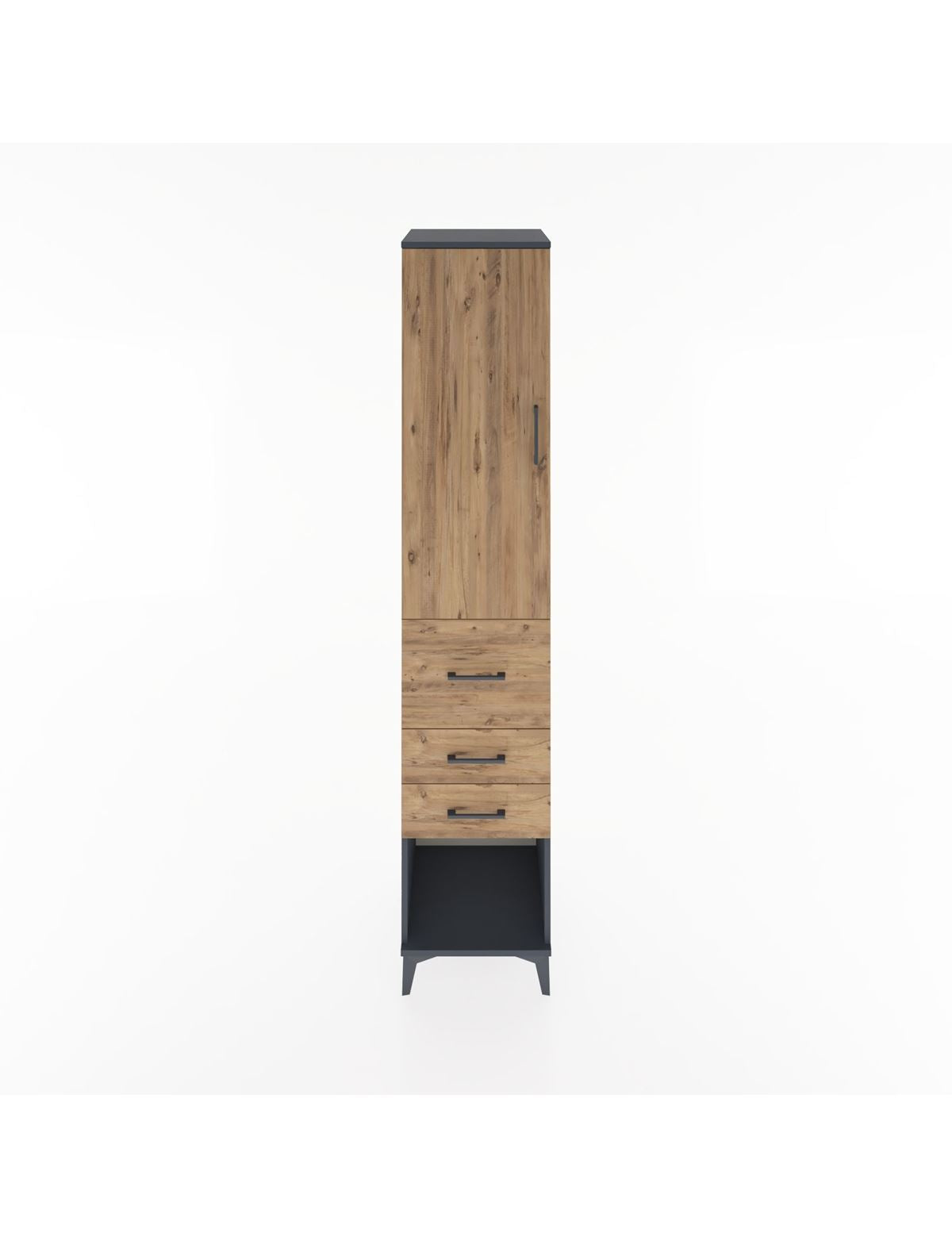 Hyperion Dolap 3 Raflı 3 Çekmeceli Tek Kapaklı 44x44x221 Antrasit-Çam