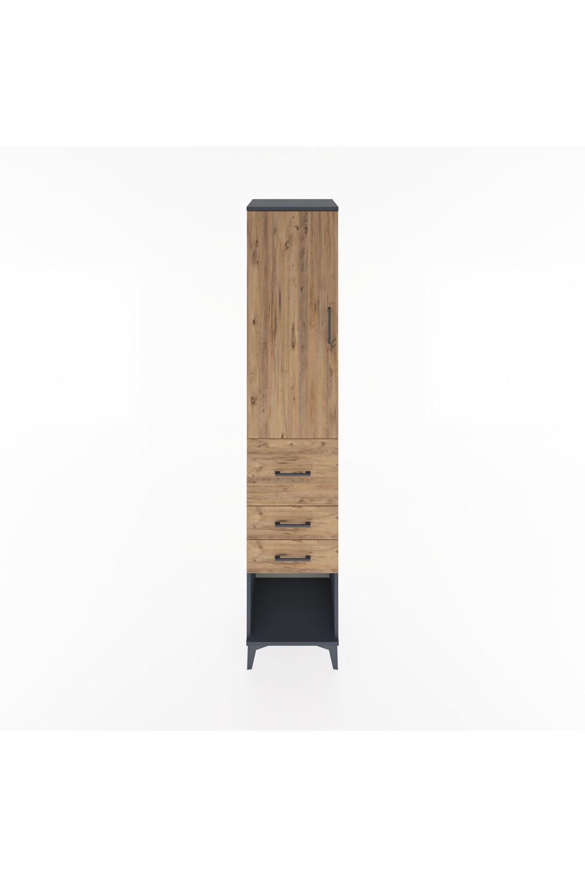 Hyperion Dolap 3 Raflı 3 Çekmeceli Tek Kapaklı 44x44x221 Antrasit-Çam