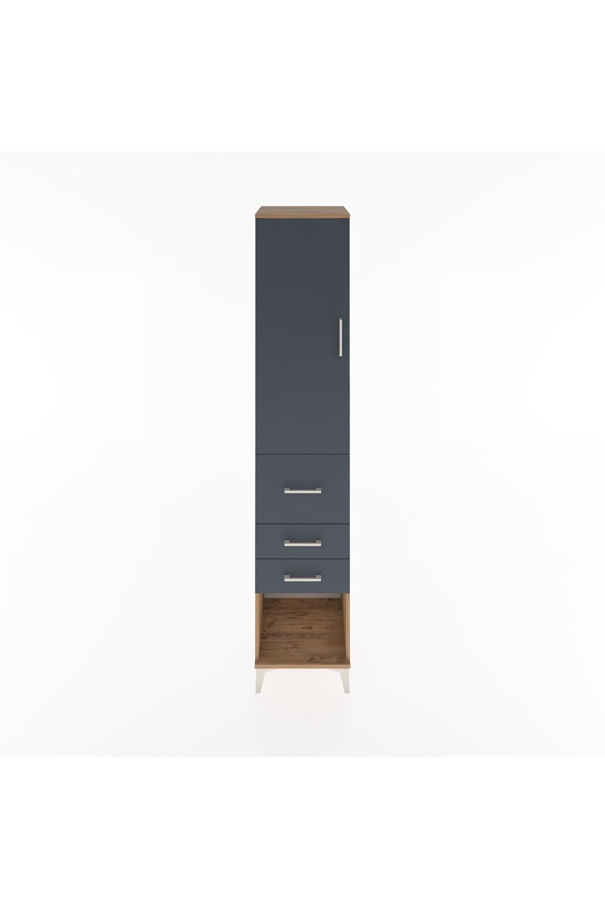 Hyperion Dolap 3 Raflı 3 Çekmeceli Tek Kapaklı 44x44x221 Çam-Antrasit