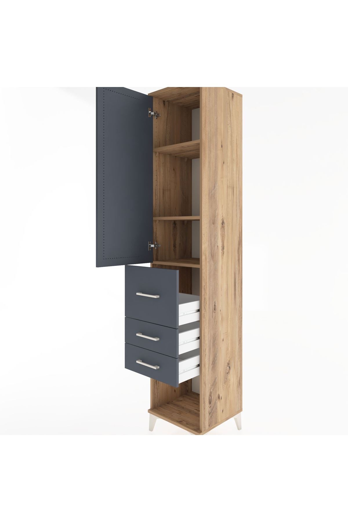 Hyperion Dolap 3 Raflı 3 Çekmeceli Tek Kapaklı 44x44x221 Çam-Antrasit