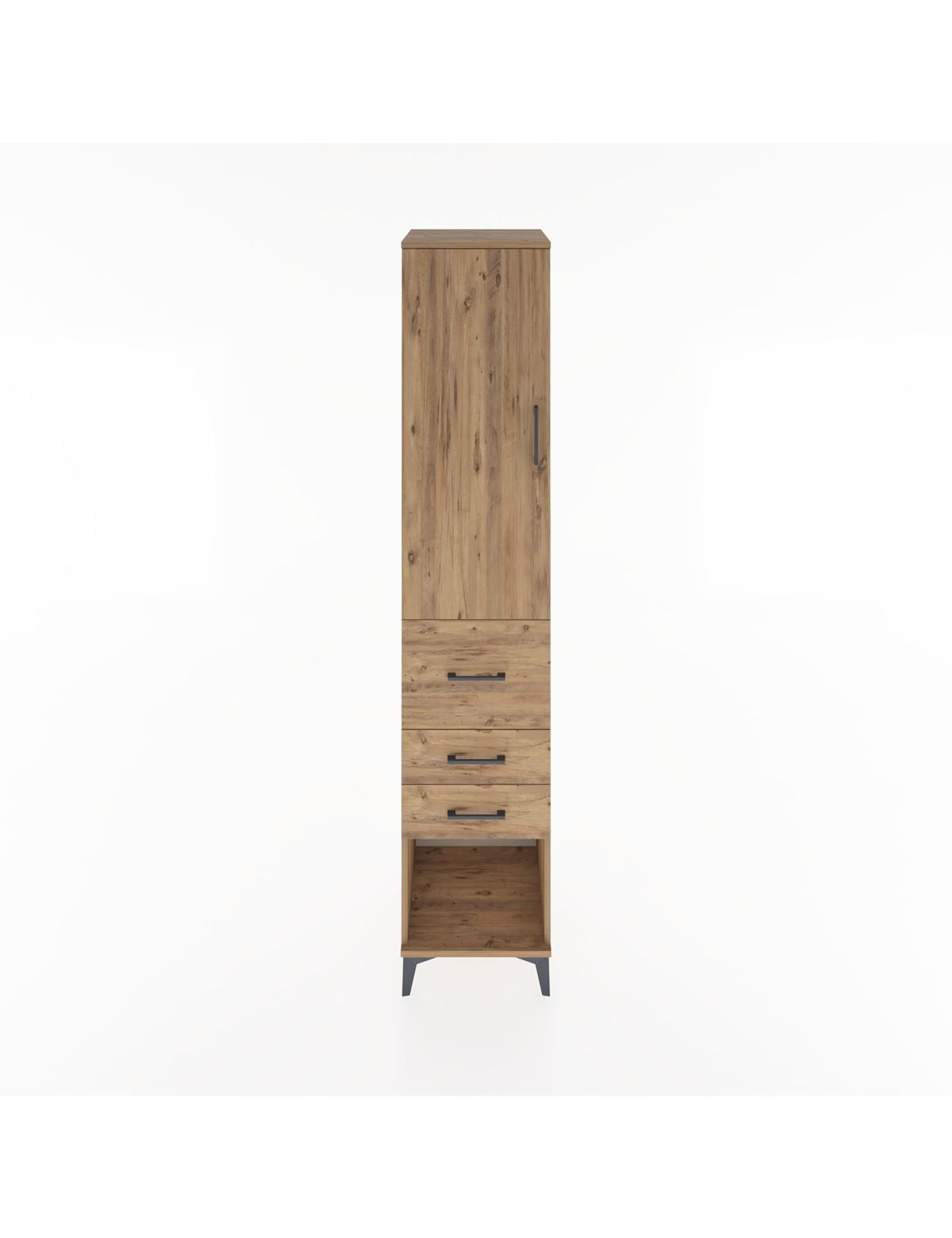 Hyperion Dolap 3 Raflı 3 Çekmeceli Tek Kapaklı 44x44x221 Çam-Çam