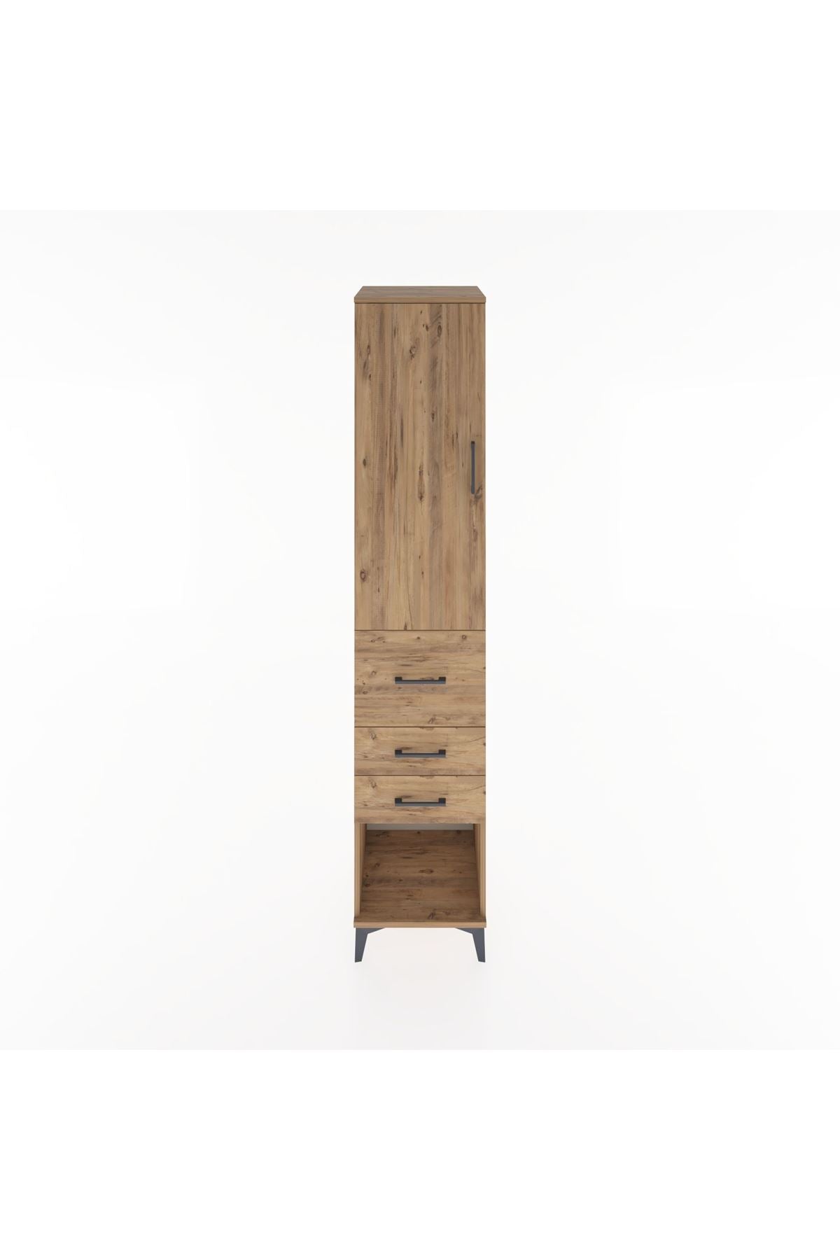 Hyperion Dolap 3 Raflı 3 Çekmeceli Tek Kapaklı 44x44x221 Çam-Çam