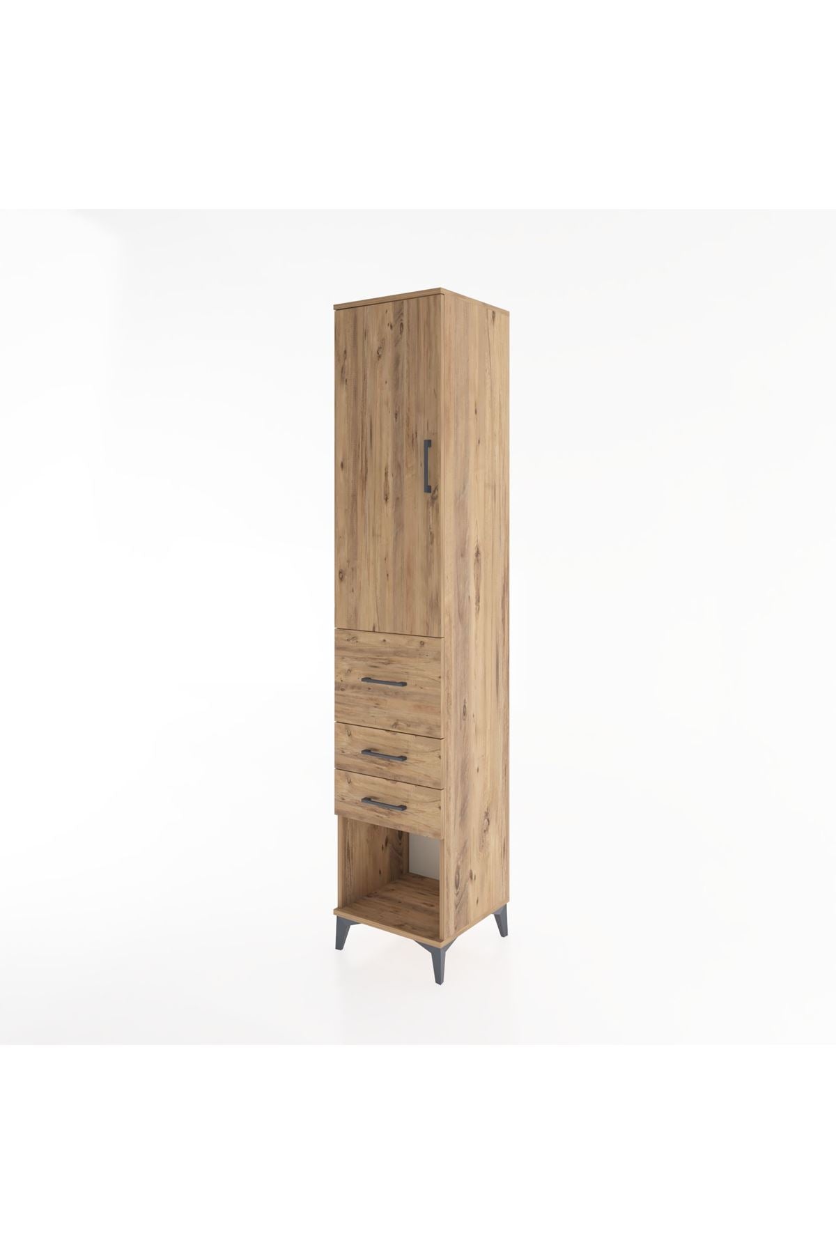 Hyperion Dolap 3 Raflı 3 Çekmeceli Tek Kapaklı 44x44x221 Çam-Çam