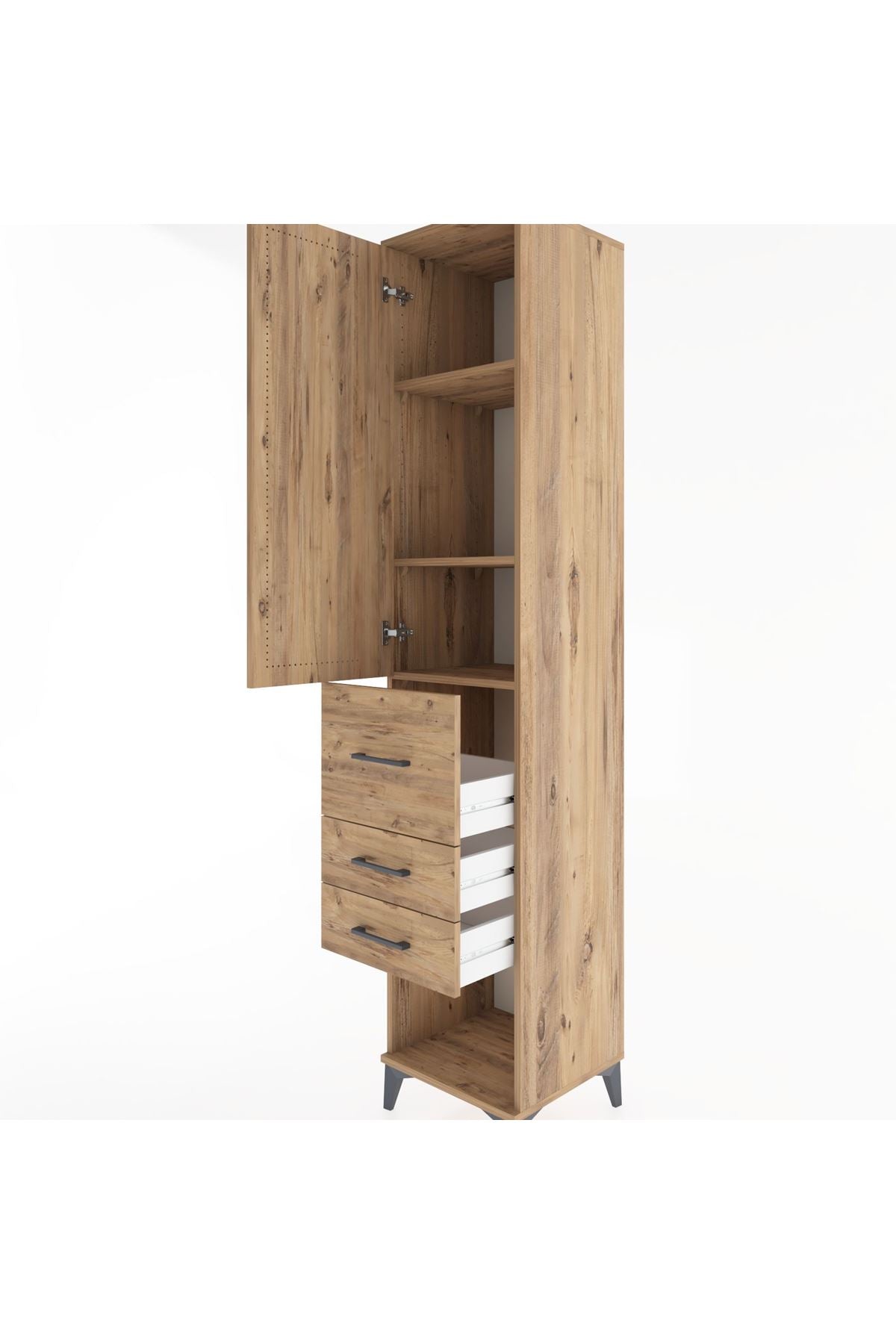 Hyperion Dolap 3 Raflı 3 Çekmeceli Tek Kapaklı 44x44x221 Çam-Çam