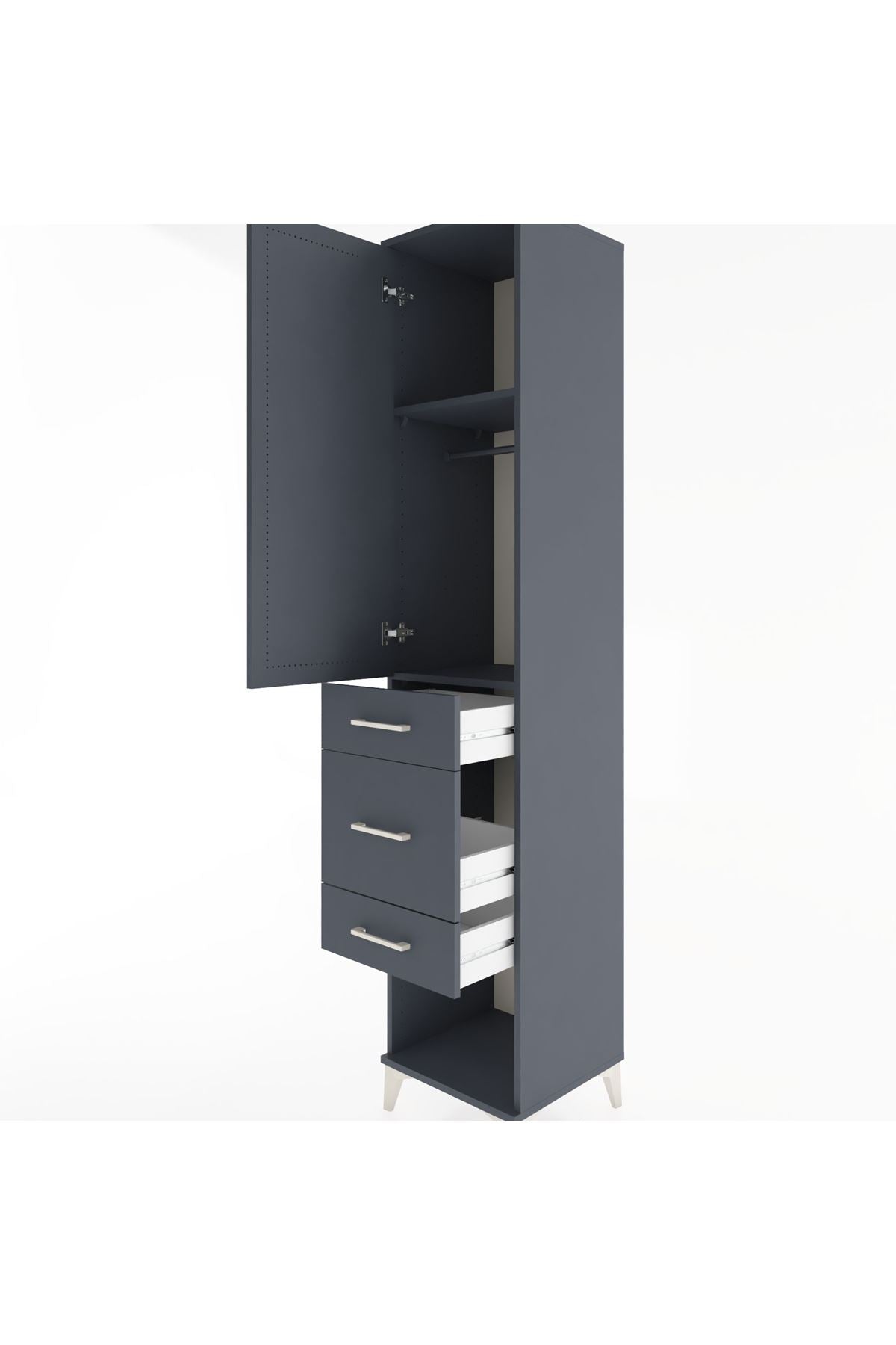 Hyperion Dolap 2 Raflı 3 Çekmeceli Tek Askılı 44x44x221 Antrasit-Antrasit