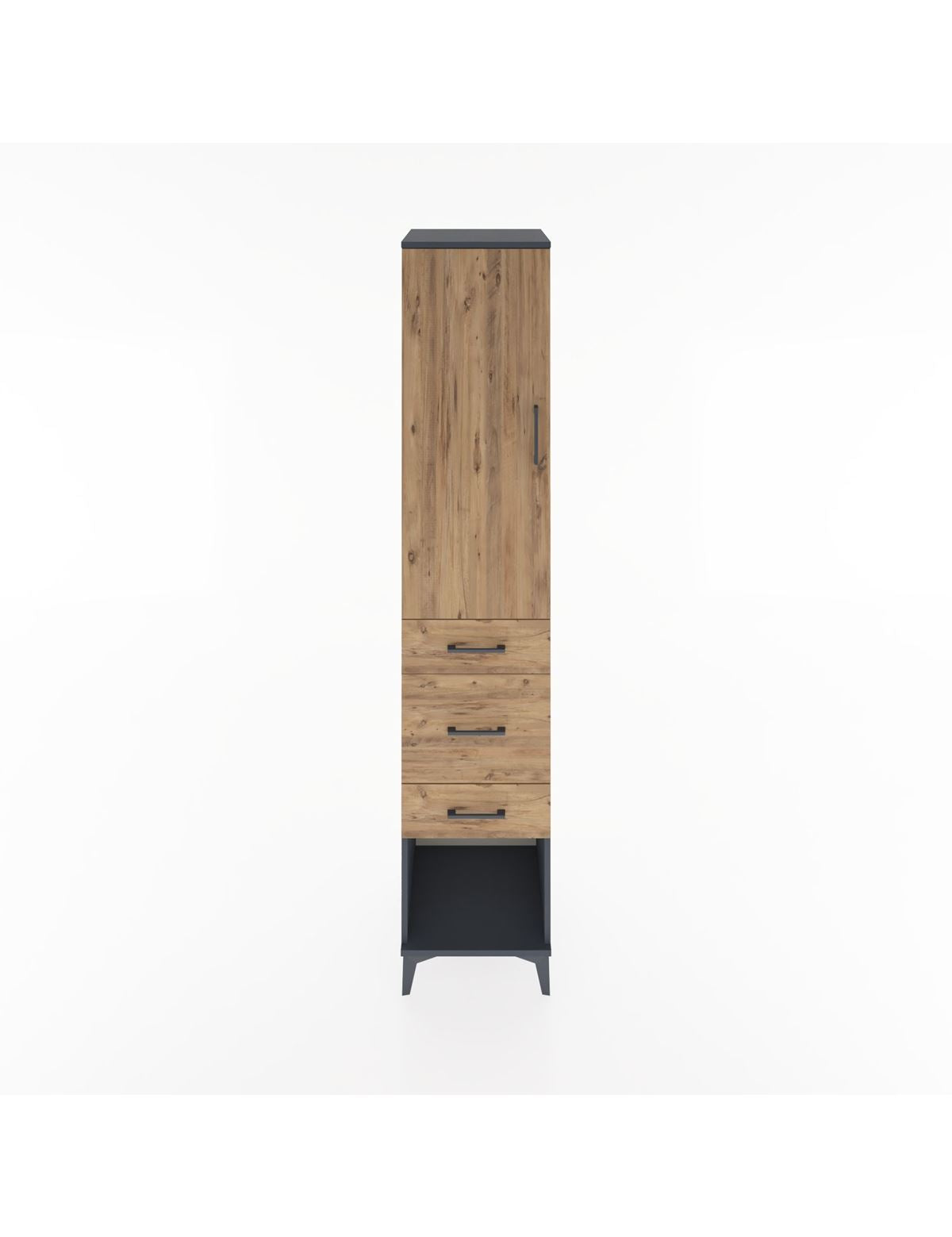 Hyperion Dolap 2 Raflı 3 Çekmeceli Tek Askılı 44x44x221 Antrasit-Çam