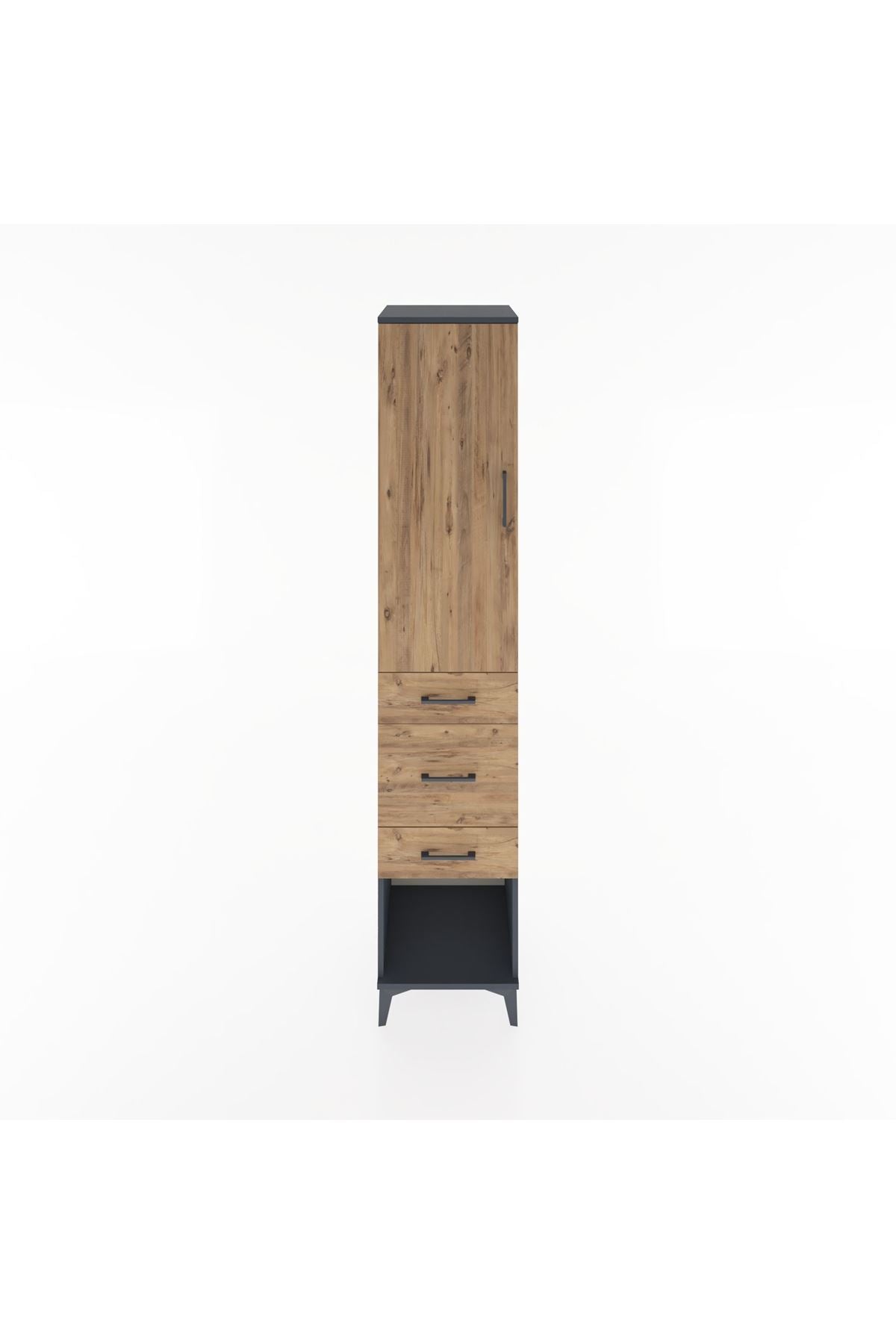 Hyperion Dolap 2 Raflı 3 Çekmeceli Tek Askılı 44x44x221 Antrasit-Çam