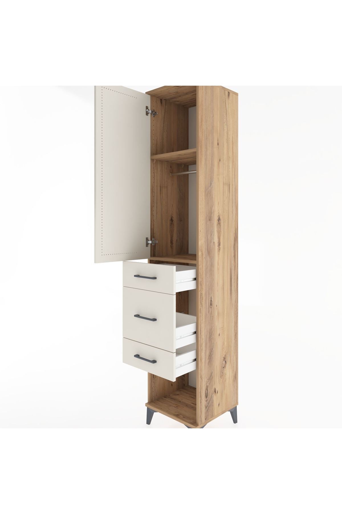 Hyperion Dolap 2 Raflı 3 Çekmeceli Tek Askılı 44x44x221 Çam-Aytaşı