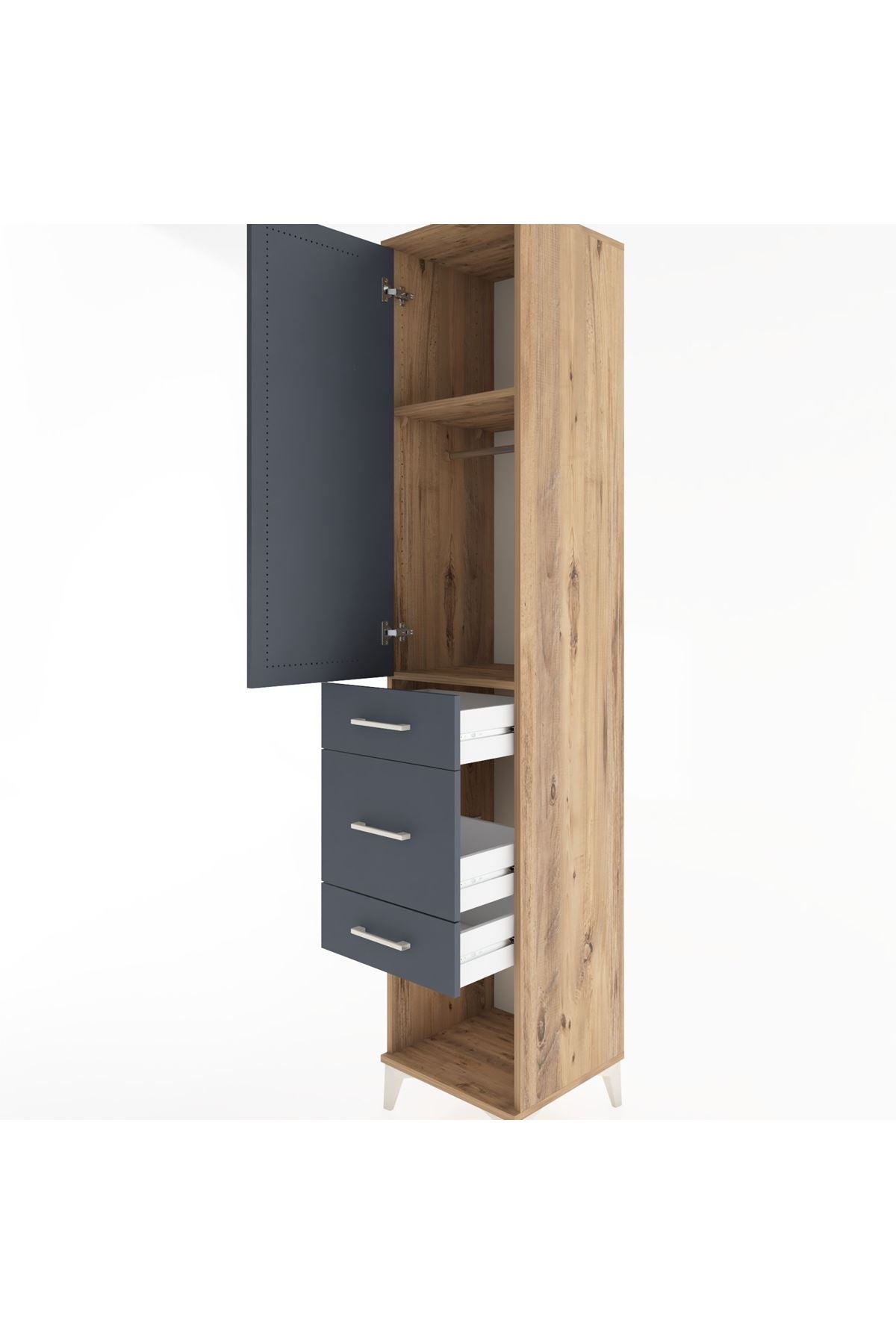 Hyperion Dolap 2 Raflı 3 Çekmeceli Tek Askılı 44x44x221 Çam-Antrasit