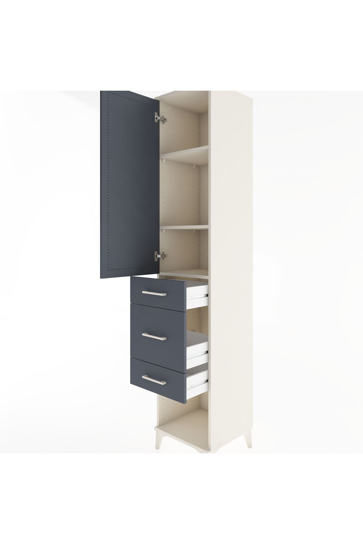 Hyperion Dolap 3 Raflı 3 Çekmeceli Tek Kapaklı 44x44x221 Aytaşı-Antrasit