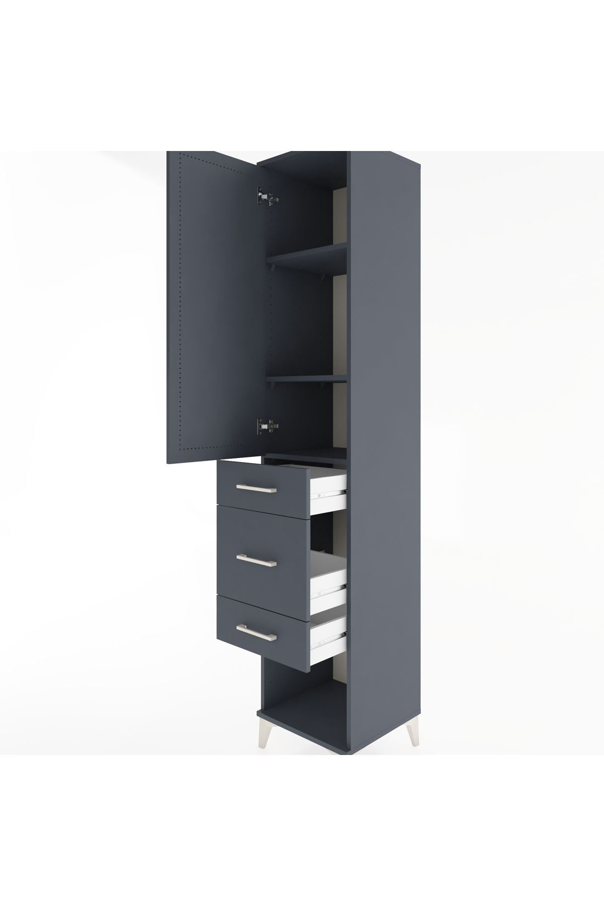Hyperion Dolap 3 Raflı 3 Çekmeceli Tek Kapaklı 44x44x221 Antrasit-Antrasit