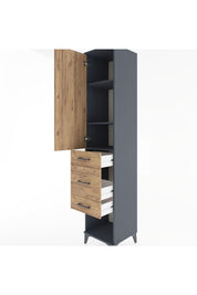 Hyperion Dolap 3 Raflı 3 Çekmeceli Tek Kapaklı 44x44x221 Antrasit-Çam