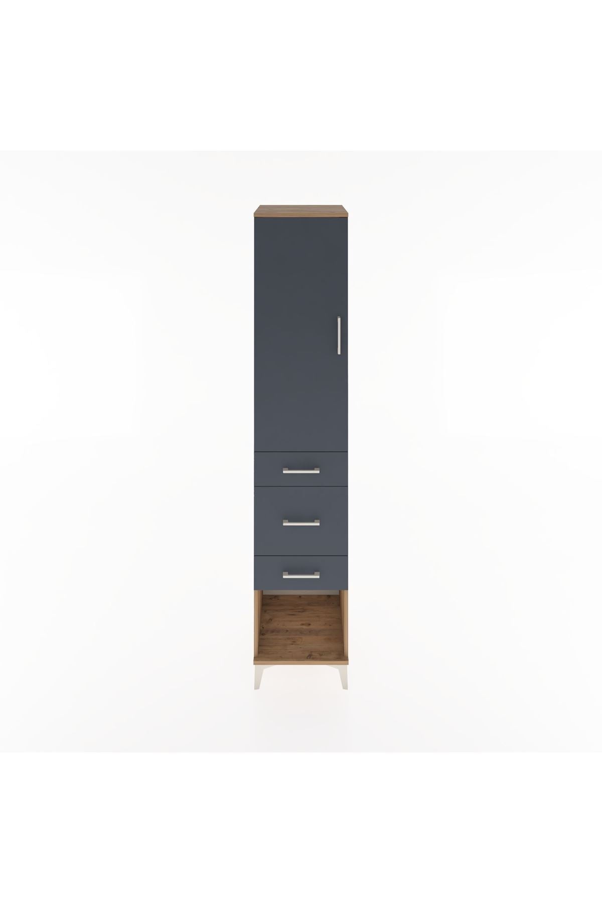 Hyperion Dolap 3 Raflı 3 Çekmeceli Tek Kapaklı 44x44x221 Çam-Antrasit