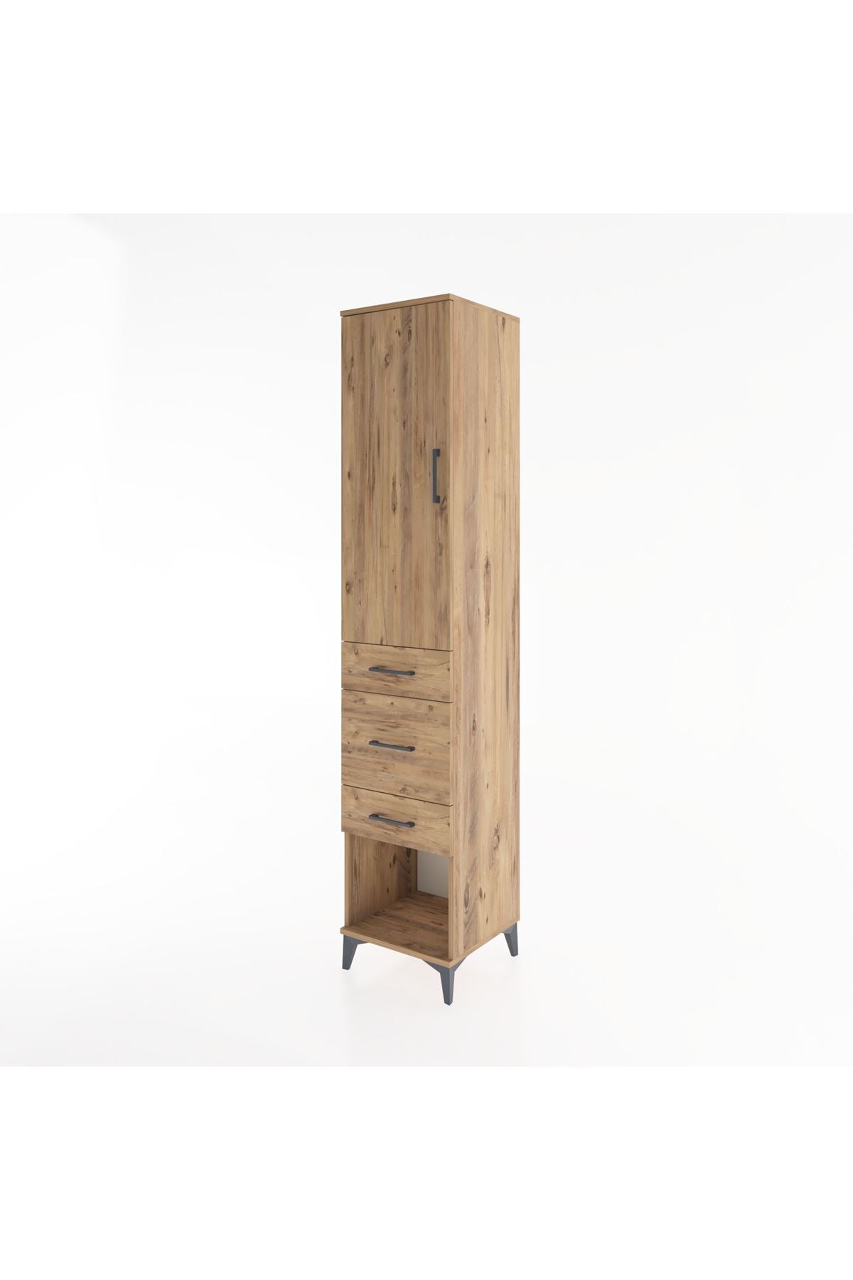 Hyperion Dolap 3 Raflı 3 Çekmeceli Tek Kapaklı 44x44x221 Çam-Çam