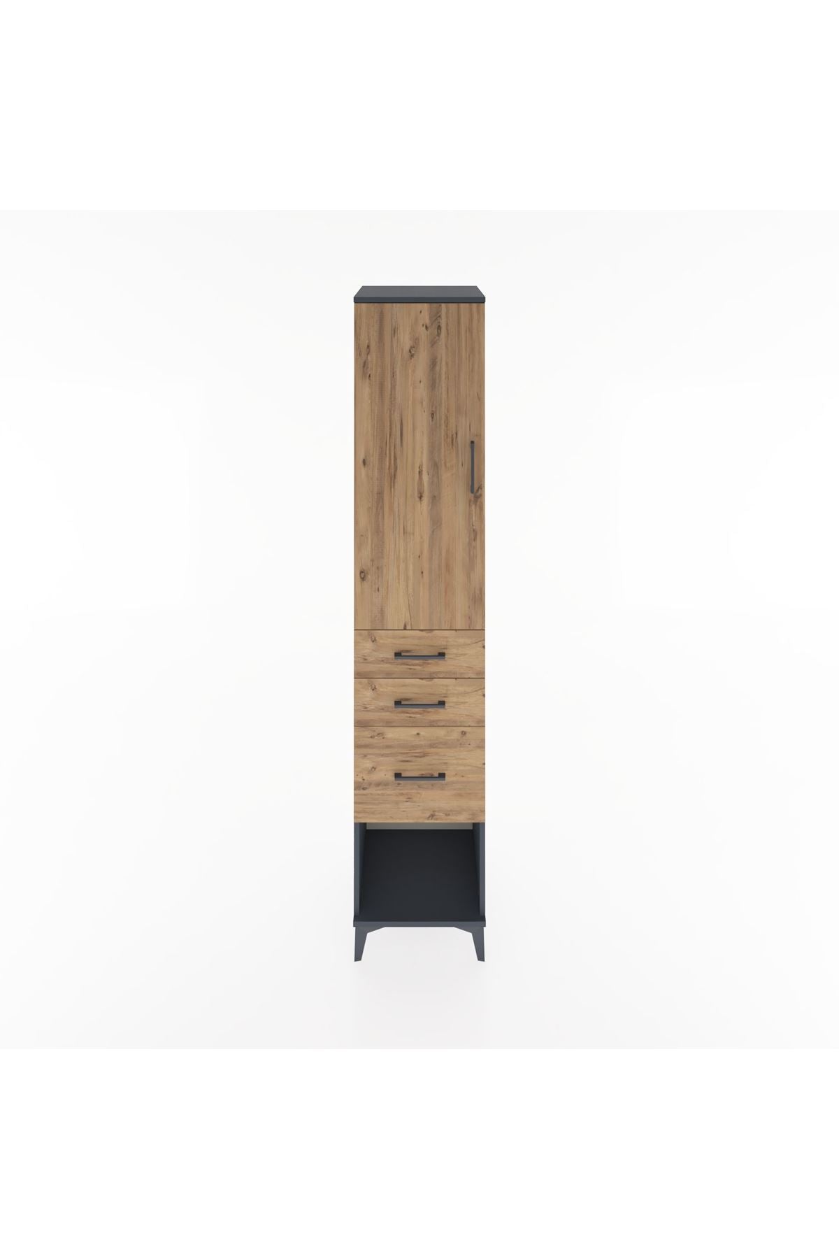 Hyperion Dolap 2 Raflı 3 Çekmeceli Tek Askılı 44x44x221 Antrasit-Çam