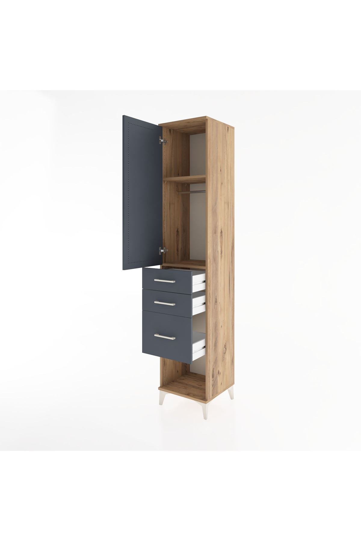 Hyperion Dolap 2 Raflı 3 Çekmeceli Tek Askılı 44x44x221 Çam-Antrasit