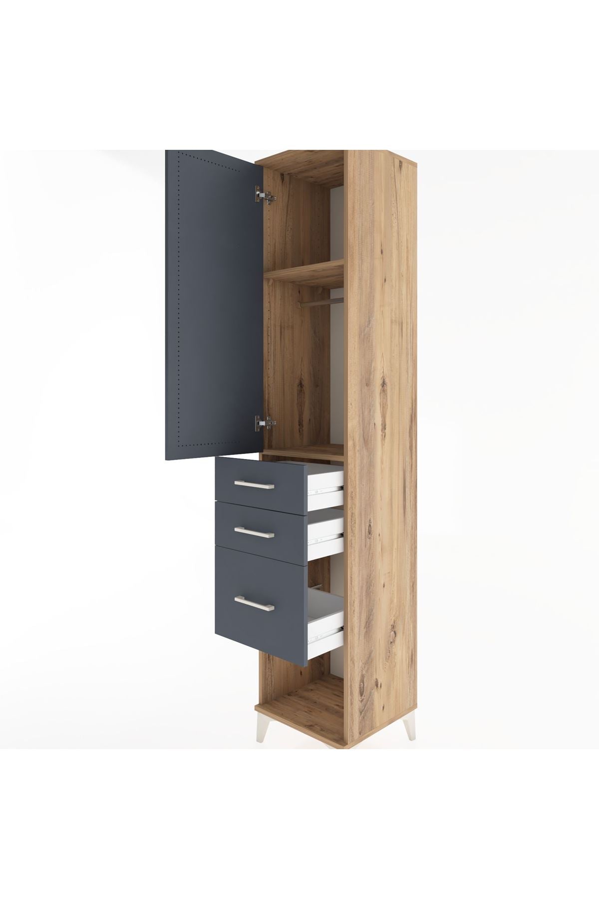 Hyperion Dolap 2 Raflı 3 Çekmeceli Tek Askılı 44x44x221 Çam-Antrasit