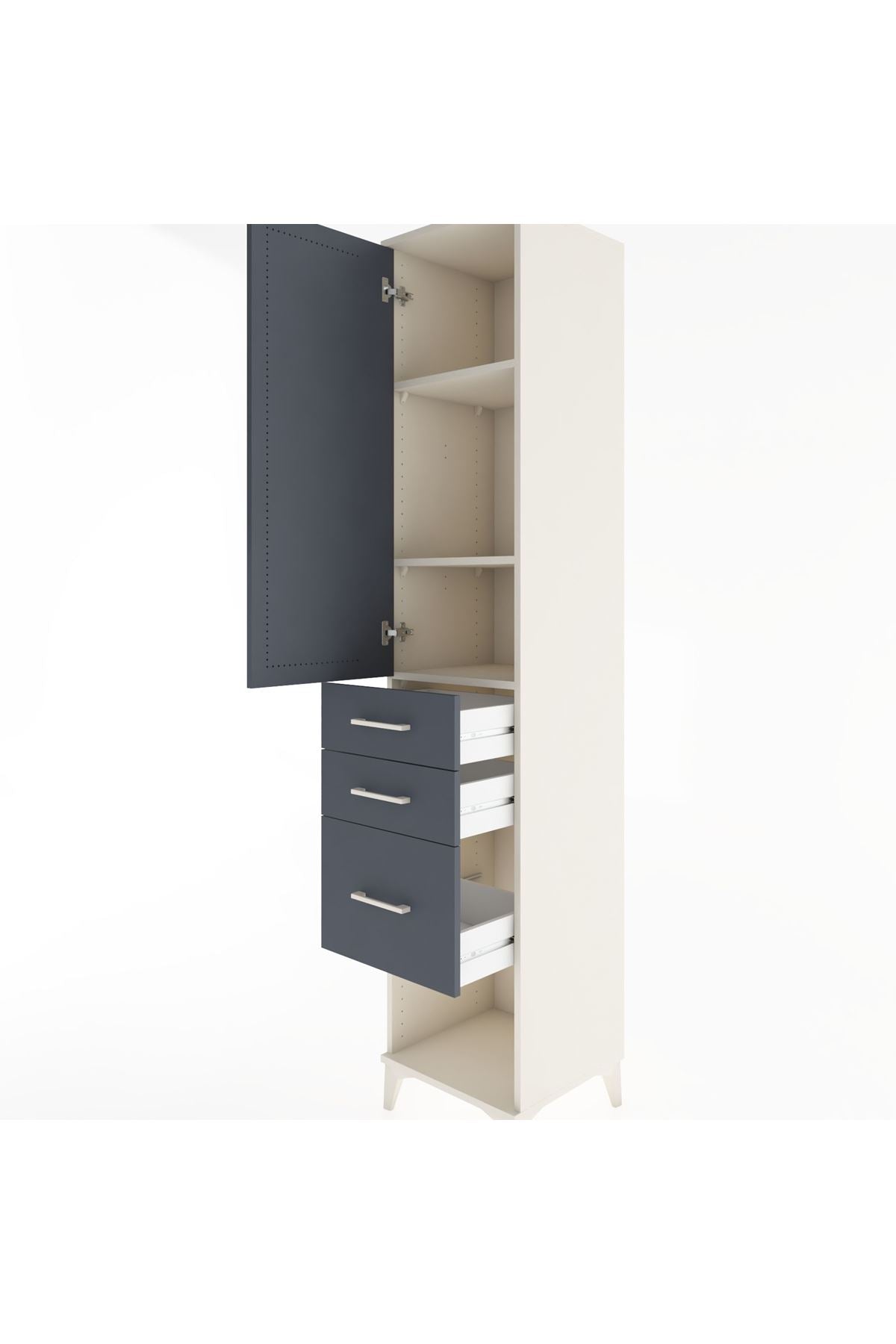 Hyperion Dolap 3 Raflı 3 Çekmeceli Tek Kapaklı 44x44x221 Aytaşı-Antrasit