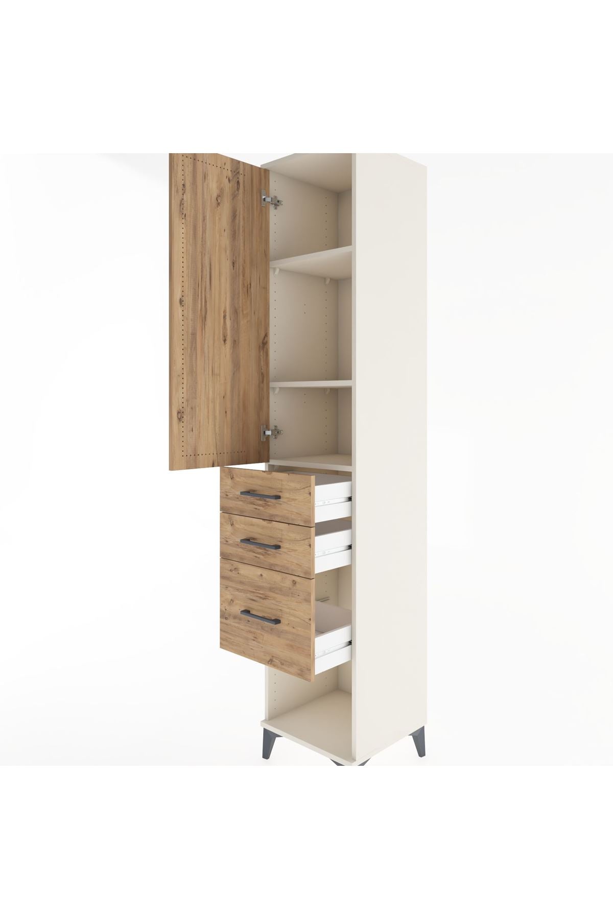 Hyperion Dolap 3 Raflı 3 Çekmeceli Tek Kapaklı 44x44x221 Aytaşı-Çam