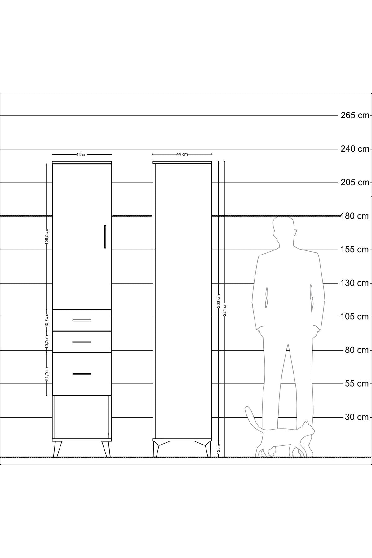 Hyperion Dolap 3 Raflı 3 Çekmeceli Tek Kapaklı 44x44x221 Aytaşı-Çam